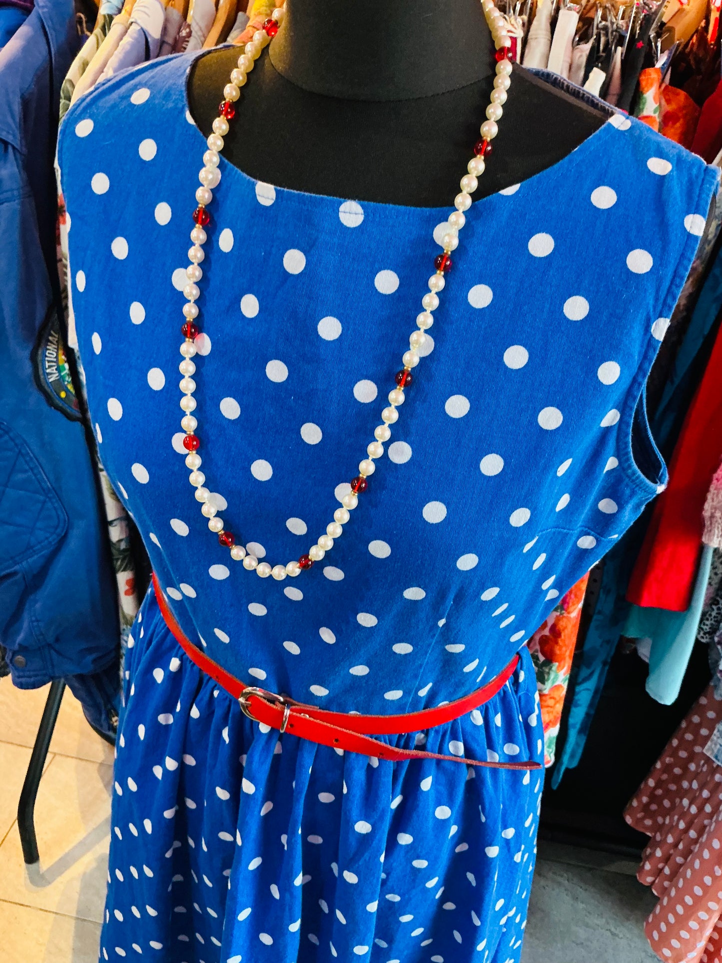 1950s Style Blue Polka Dot Lindy Bop Swing Dress