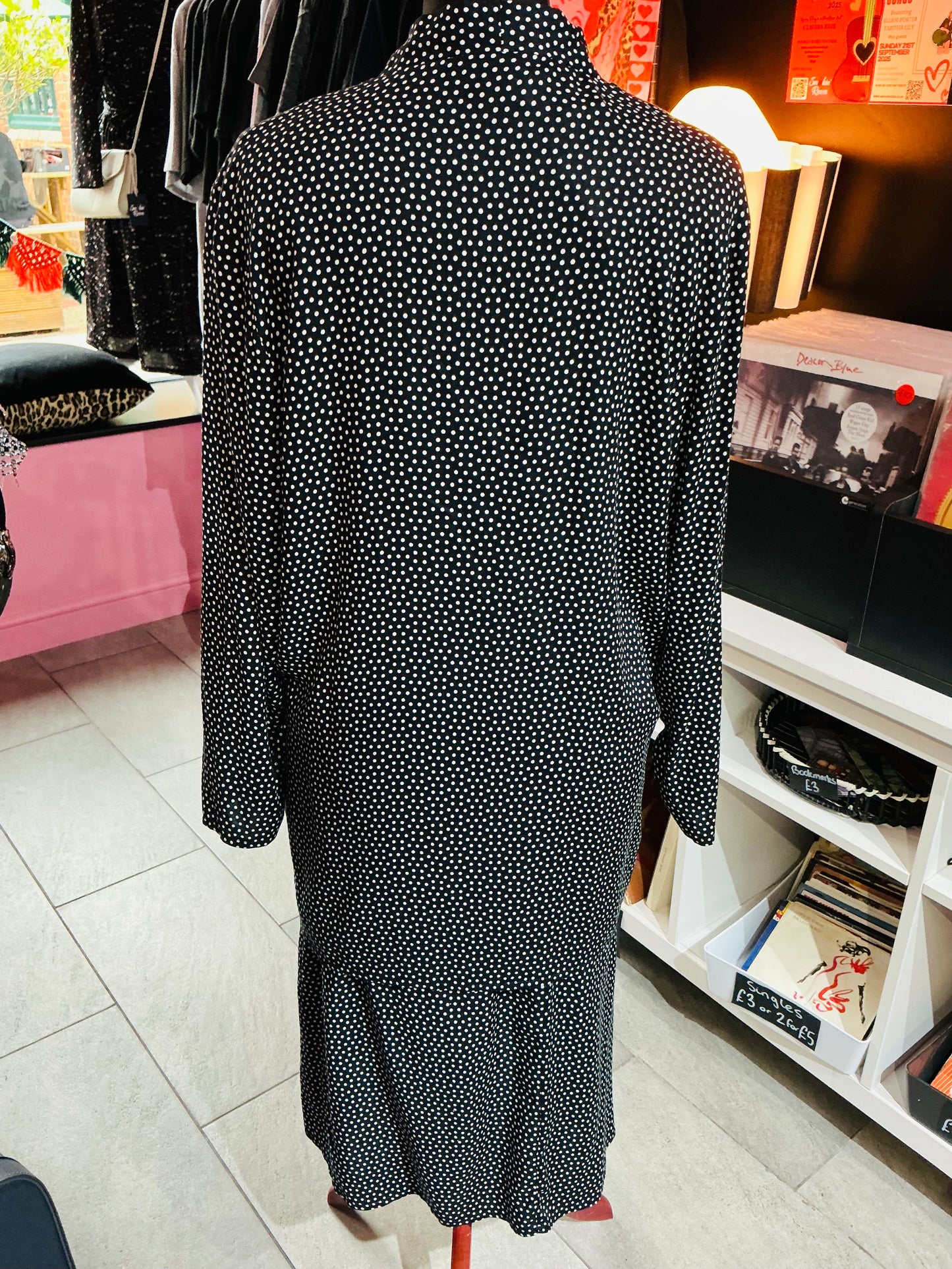 1980s Jon Adam Navy and White Polka Dot Over shirt and Skirt Set