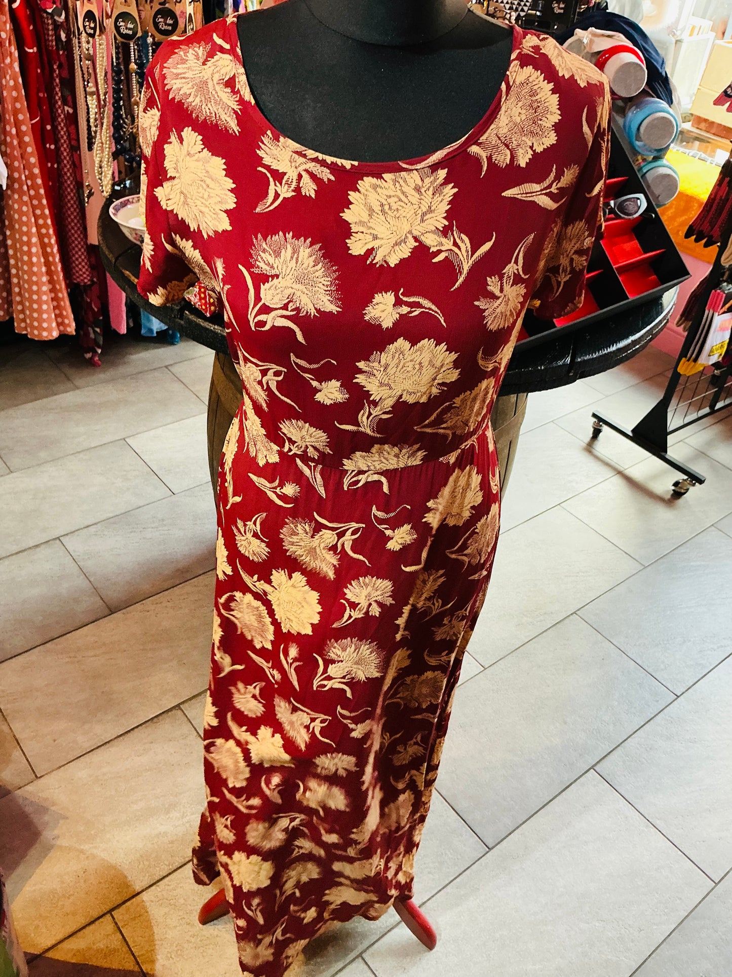 90s Vintage Next Burgundy and Gold Maxi Dress