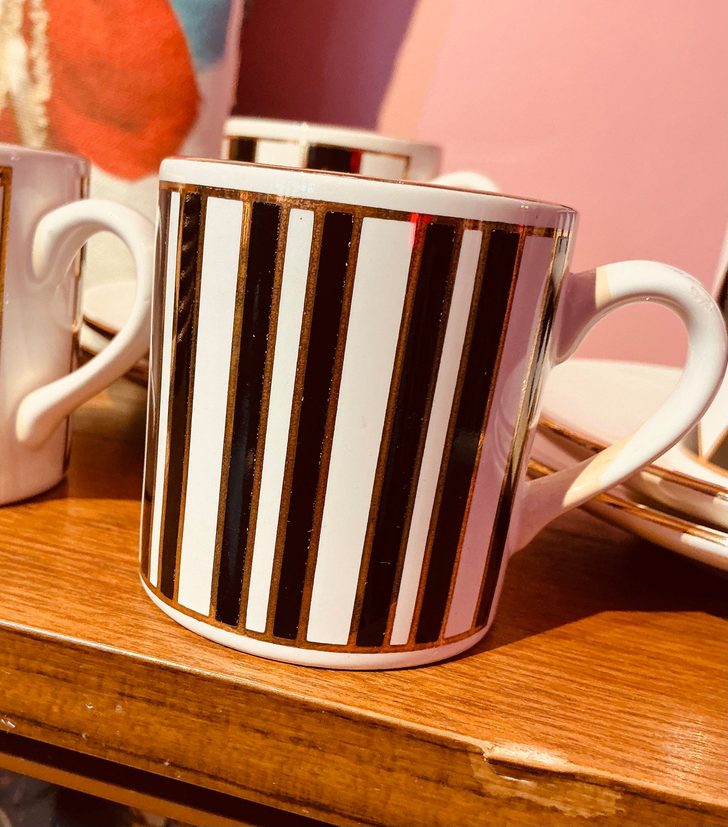 Vintage 1970s Monochrome Set of 4 Hornsea Pottery Silhouette Espresso Coffee Cups and Saucers