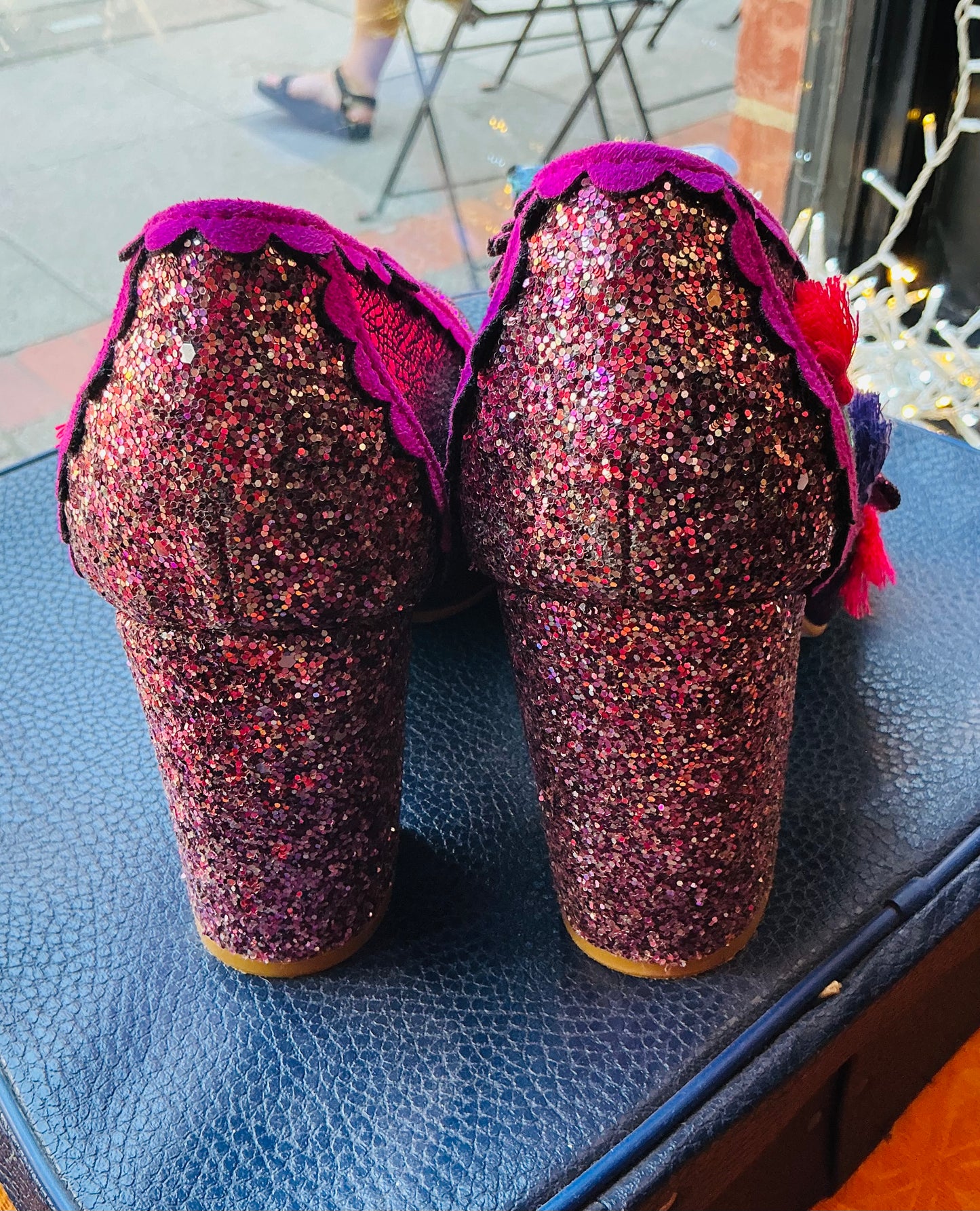 Magenta Pink Glittery Irregular Choice Heels