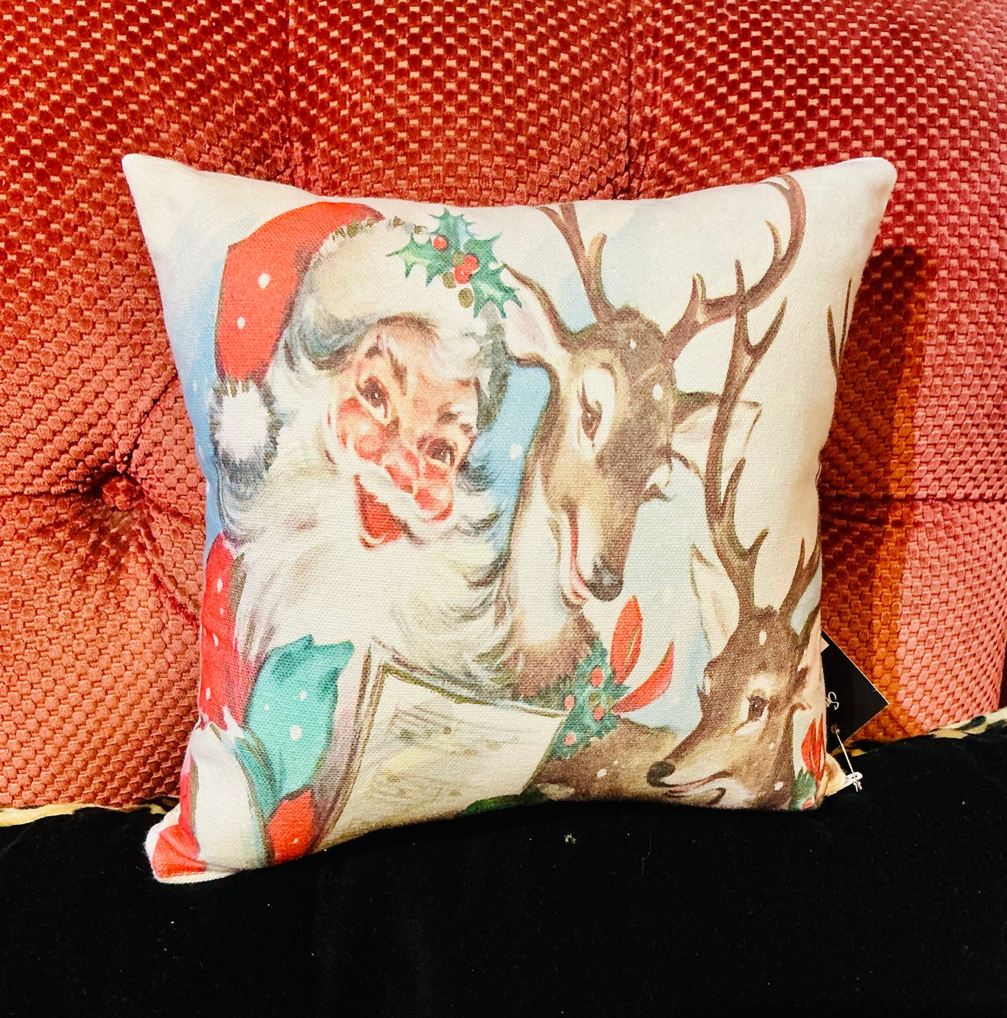 Handmade Vintage Santa and Rudolph Cushion