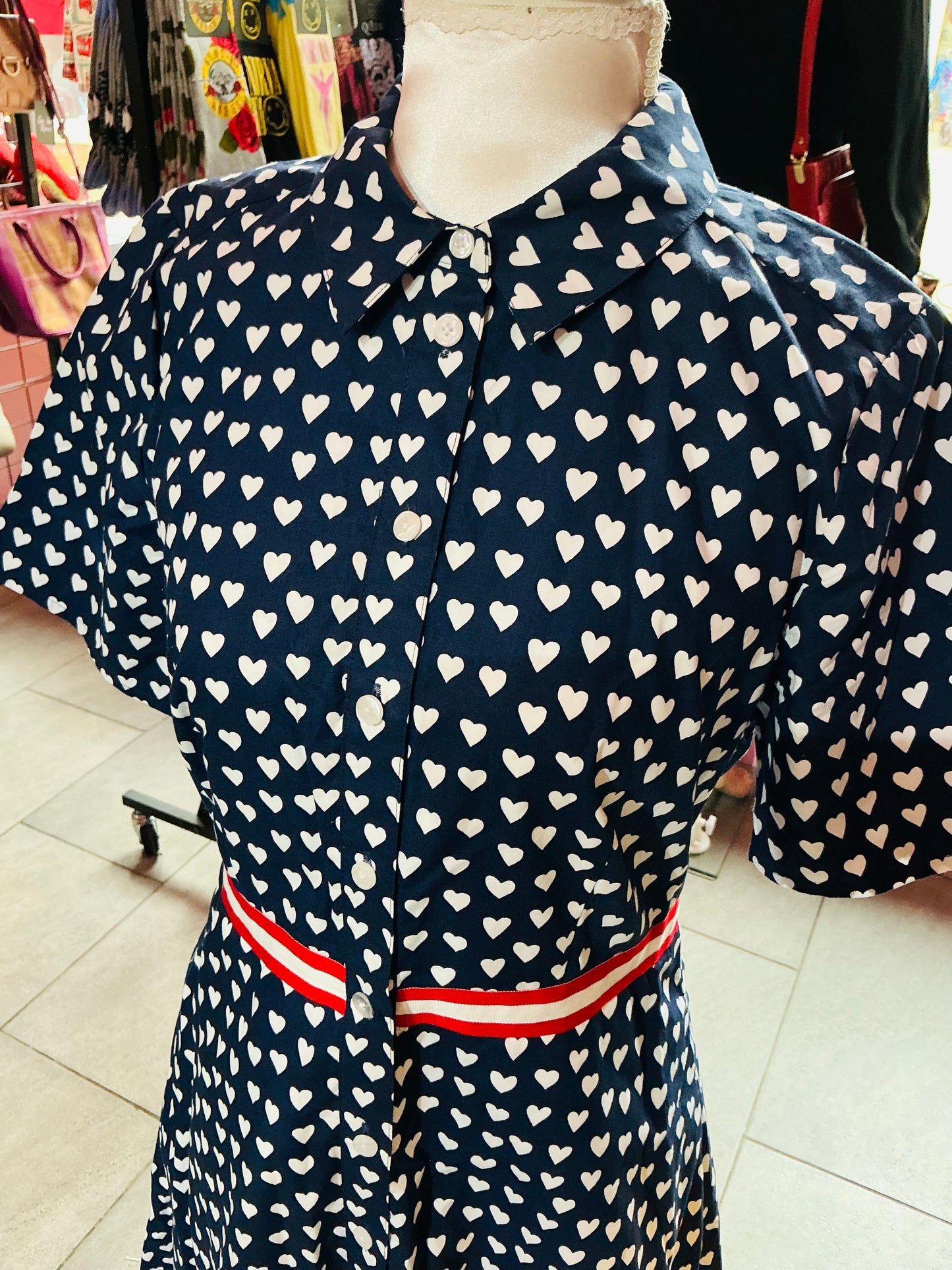 Draper James Navy and White Heart Tea Dress