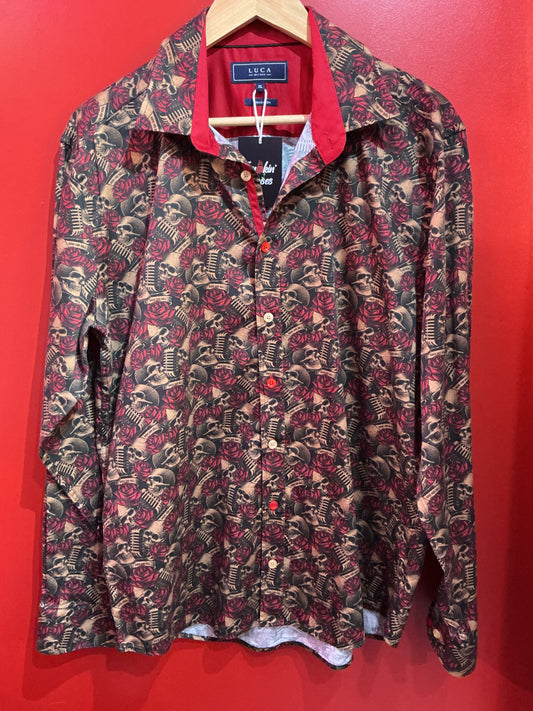 Printed long sleeve button down top