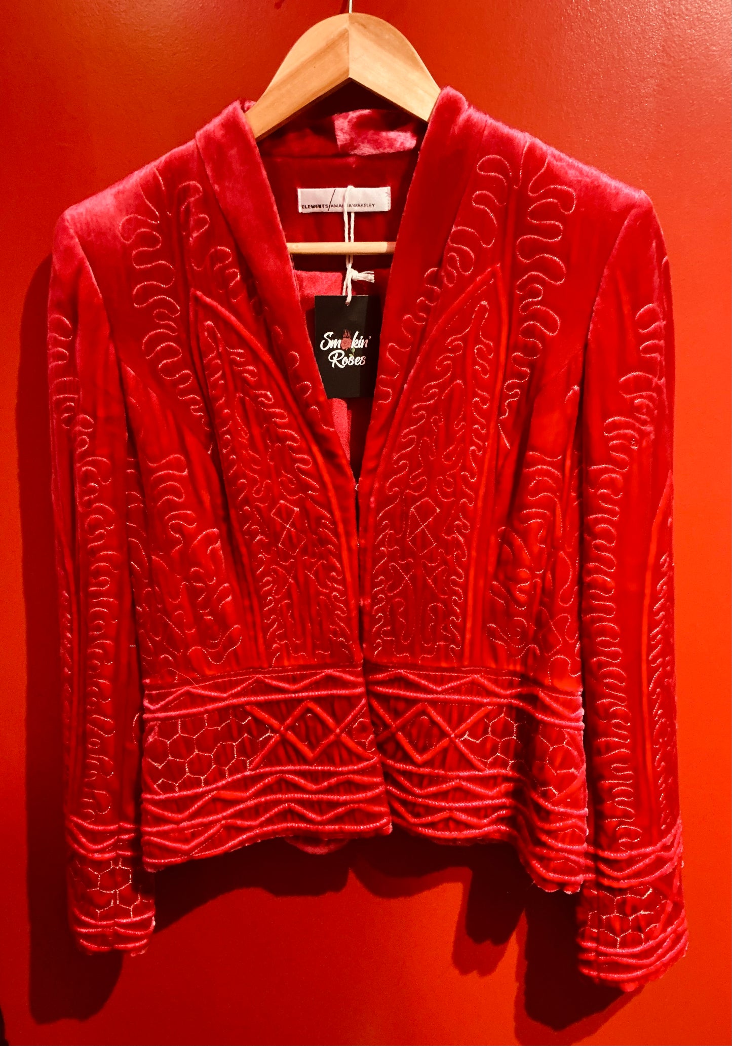 1990s Vintage Retro Embroidered Red Velvet Jacket