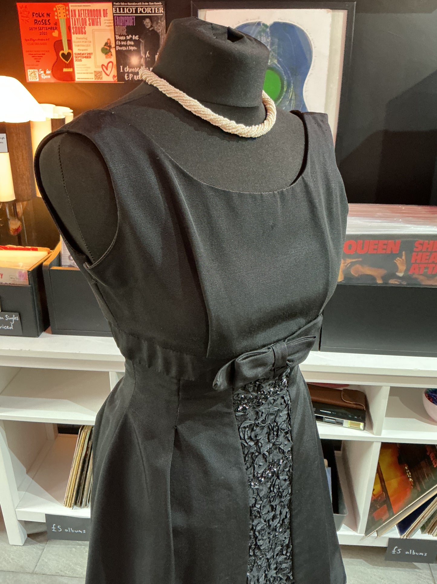 1950s Carnegie Designer Black Fit and Flare Dress