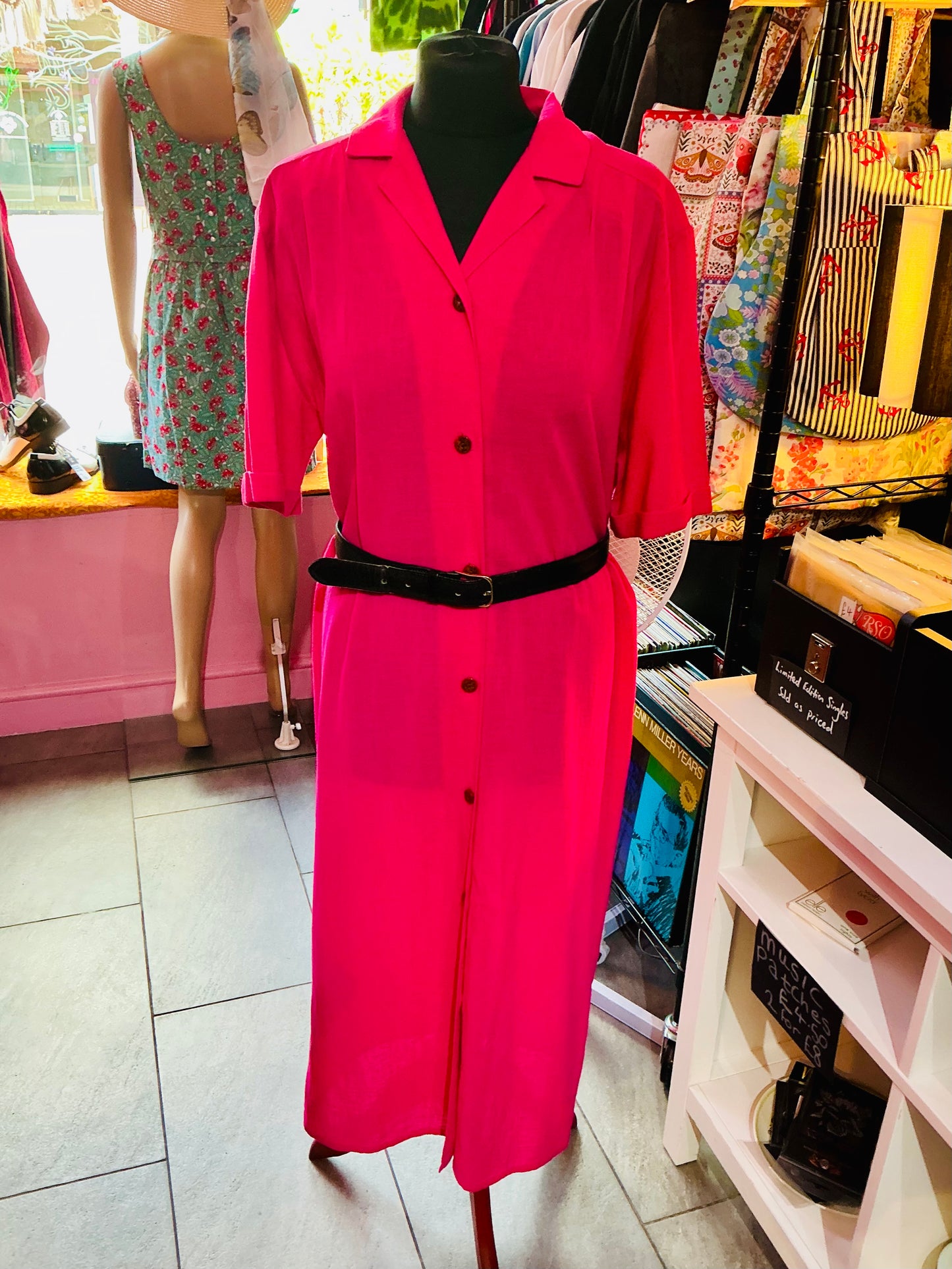 90s Vintage St Michael Fuchsia Pink Shirt Dress
