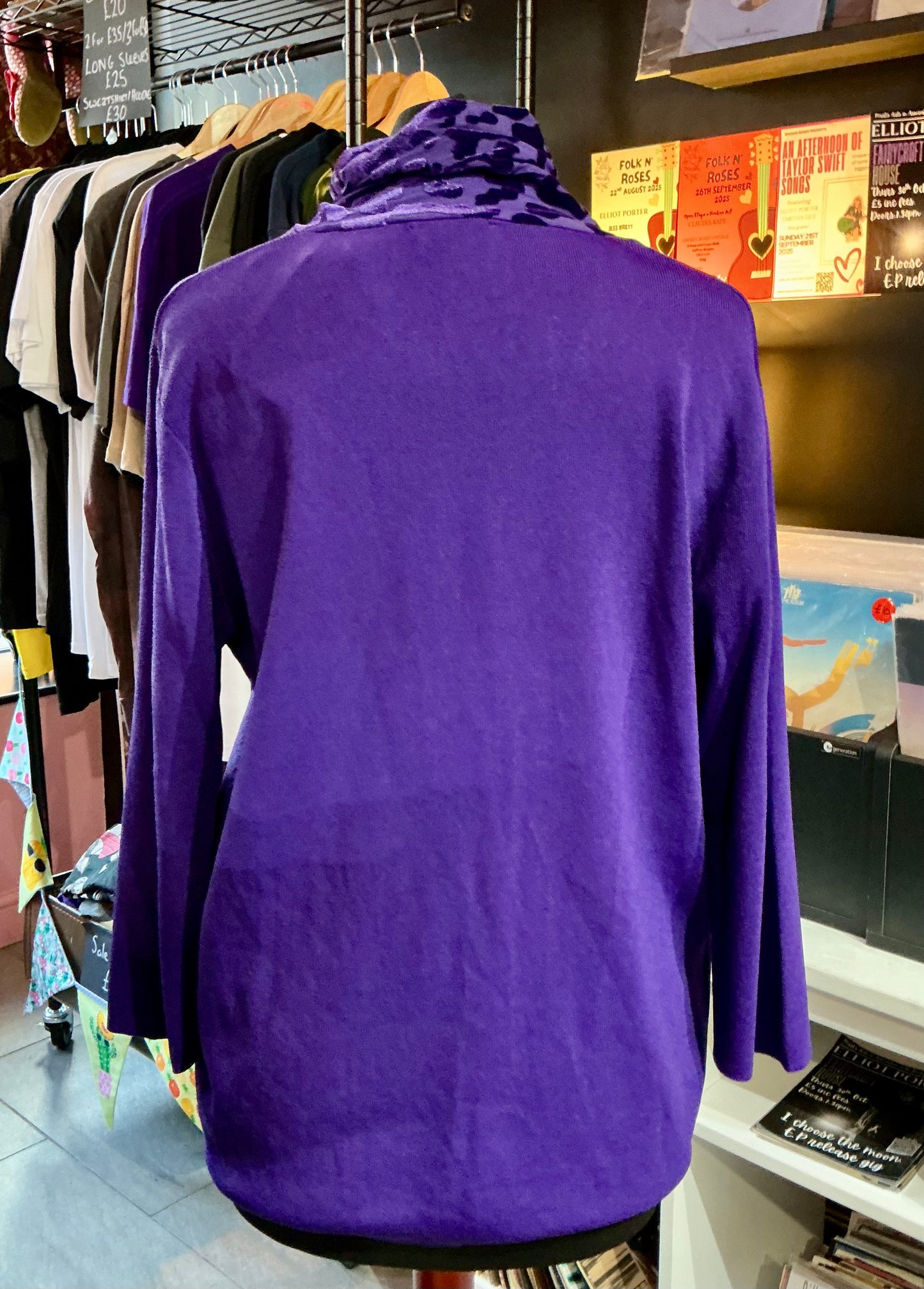1980s Vintage Purple High Neck Jumper