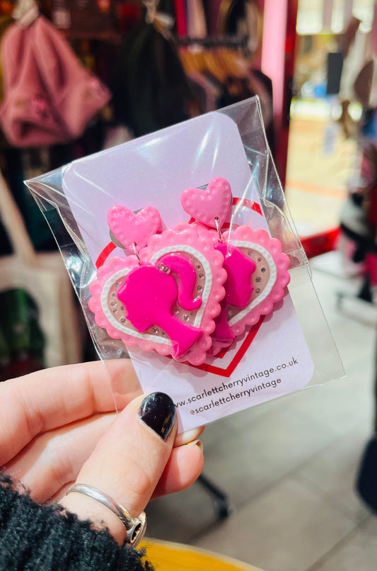 Handmade diamanté Barbie Heart Earrings