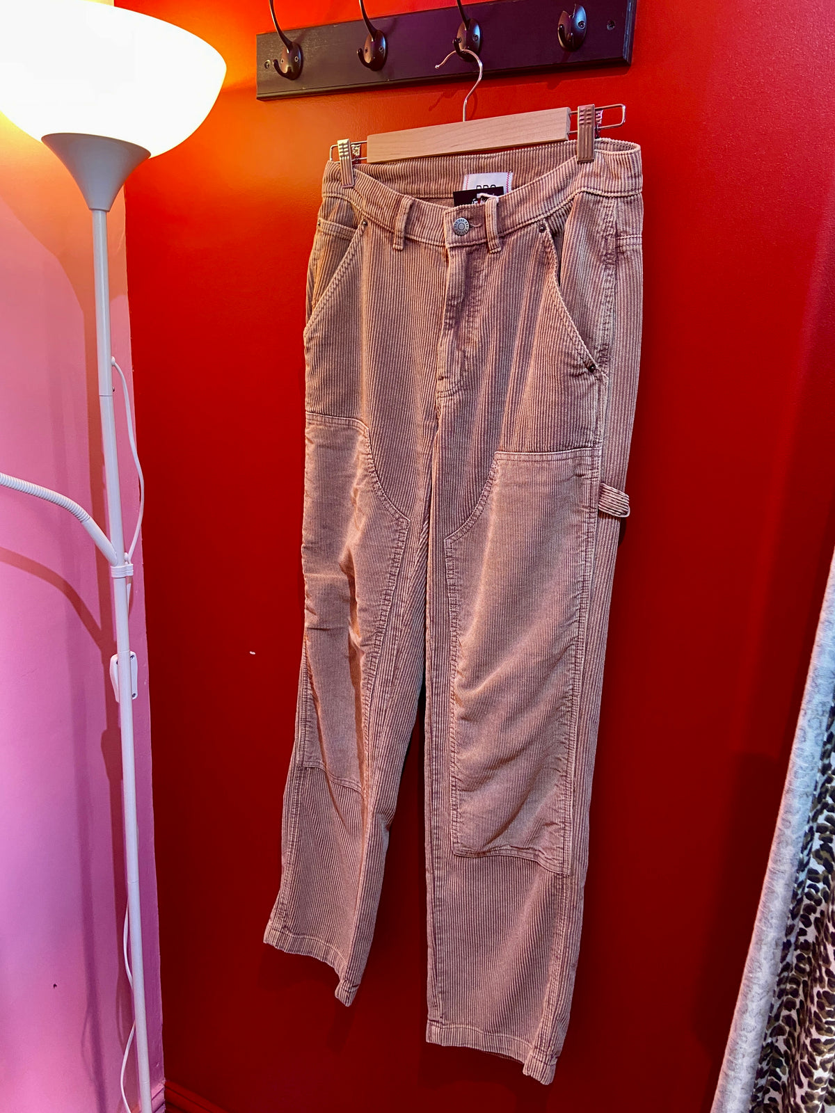 Beige Corduroy Trousers with Cargo Style Pockets