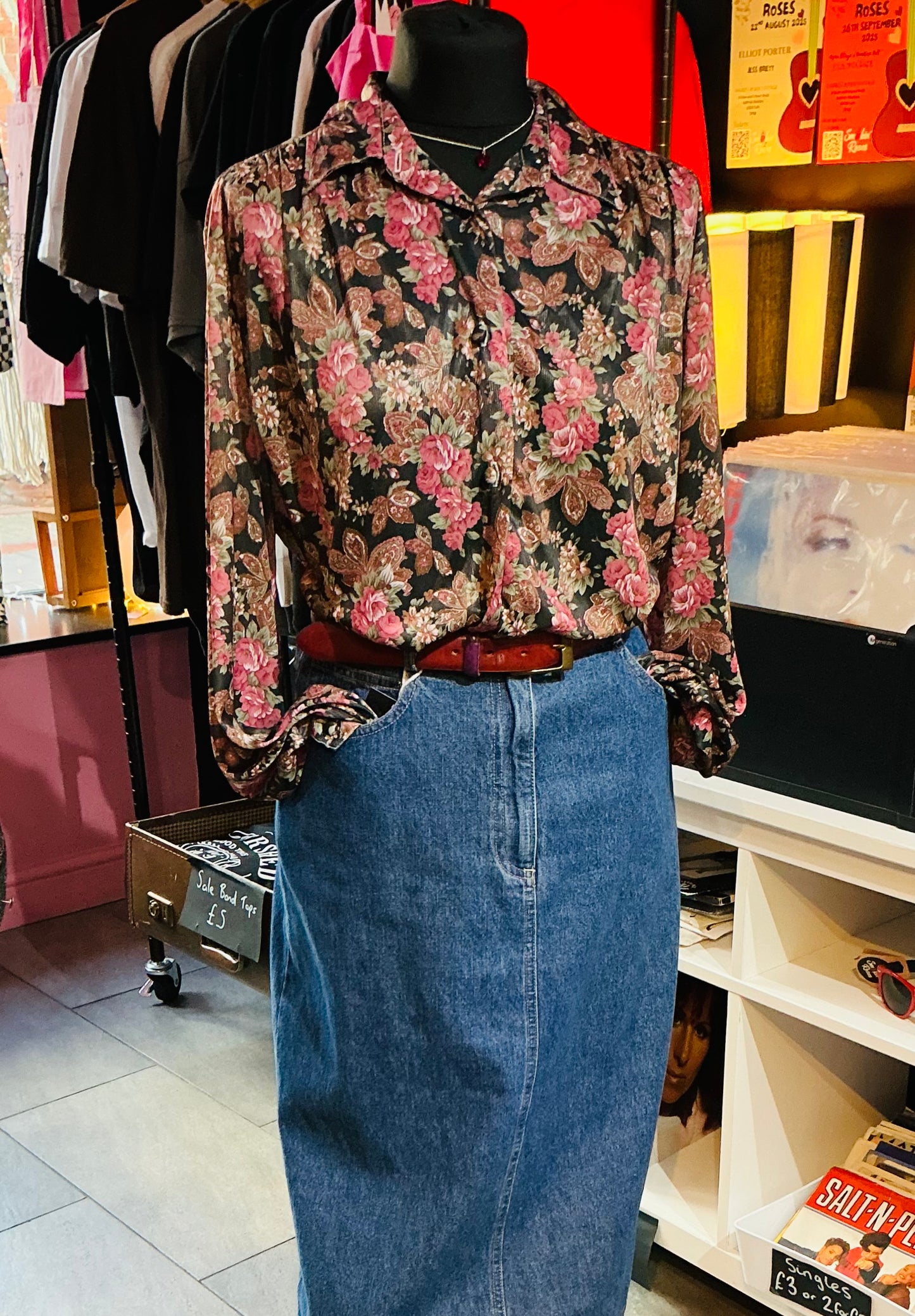 1980s Vintage Pink Floral Blouse