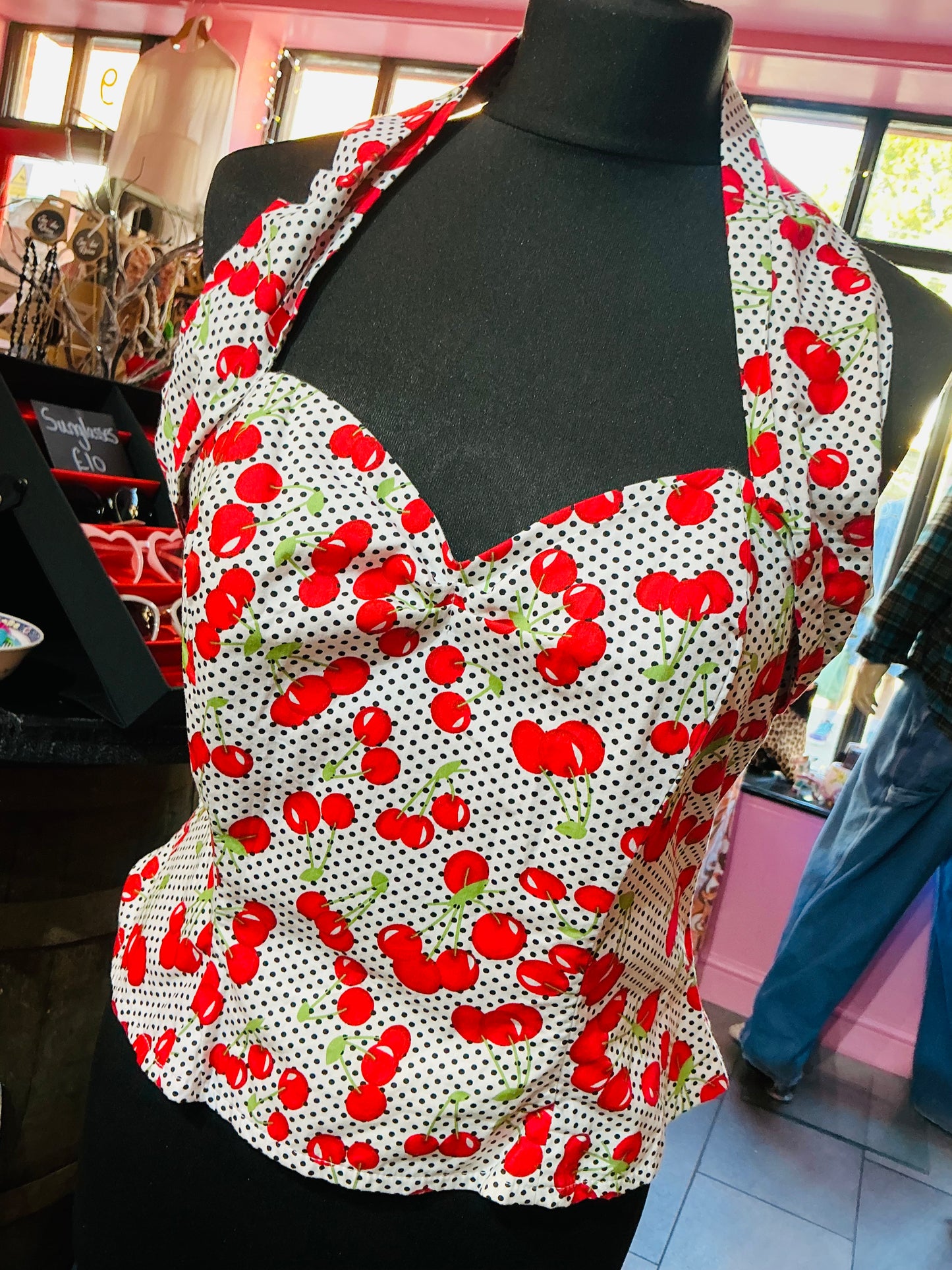 1950s Rockabilly Style Vivien of Holloway Cherry Halter-neck Top