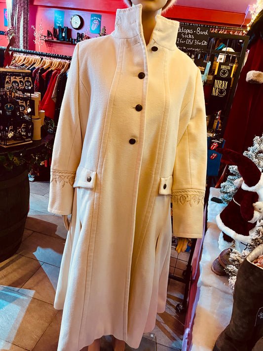 1950s Vintage Italian Vintage Cream Embroidered Peacoat