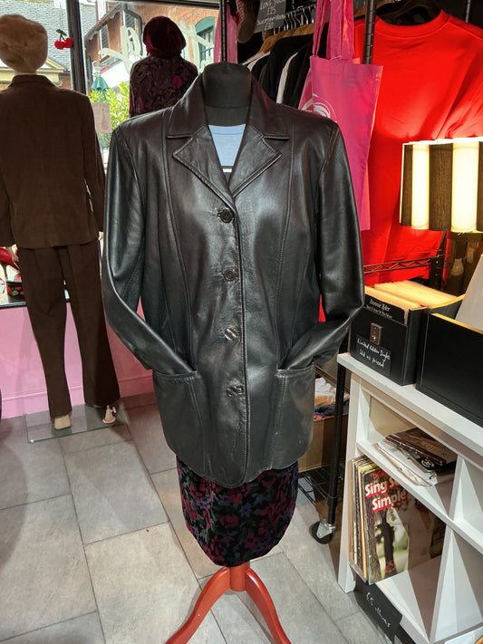 1990s Vintage Elvi Black Leather Jacket