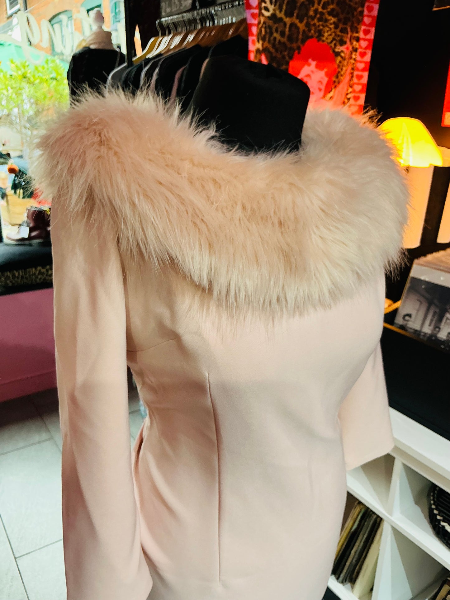 Baby Pink British Retro Faux Fur Wiggle Dress- Size 16