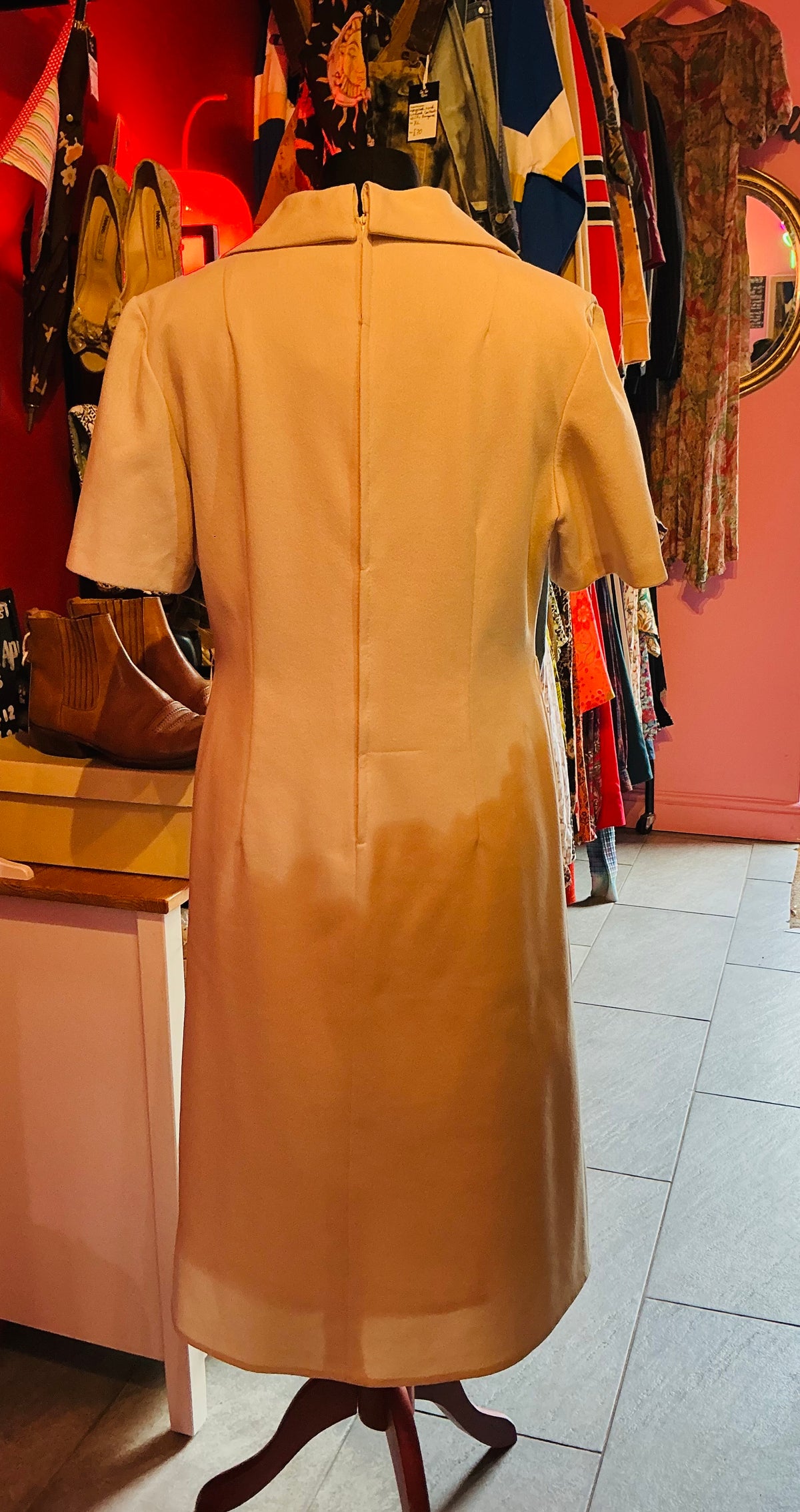 1970s Vintage Fair Lady Cream Embroidered Dress