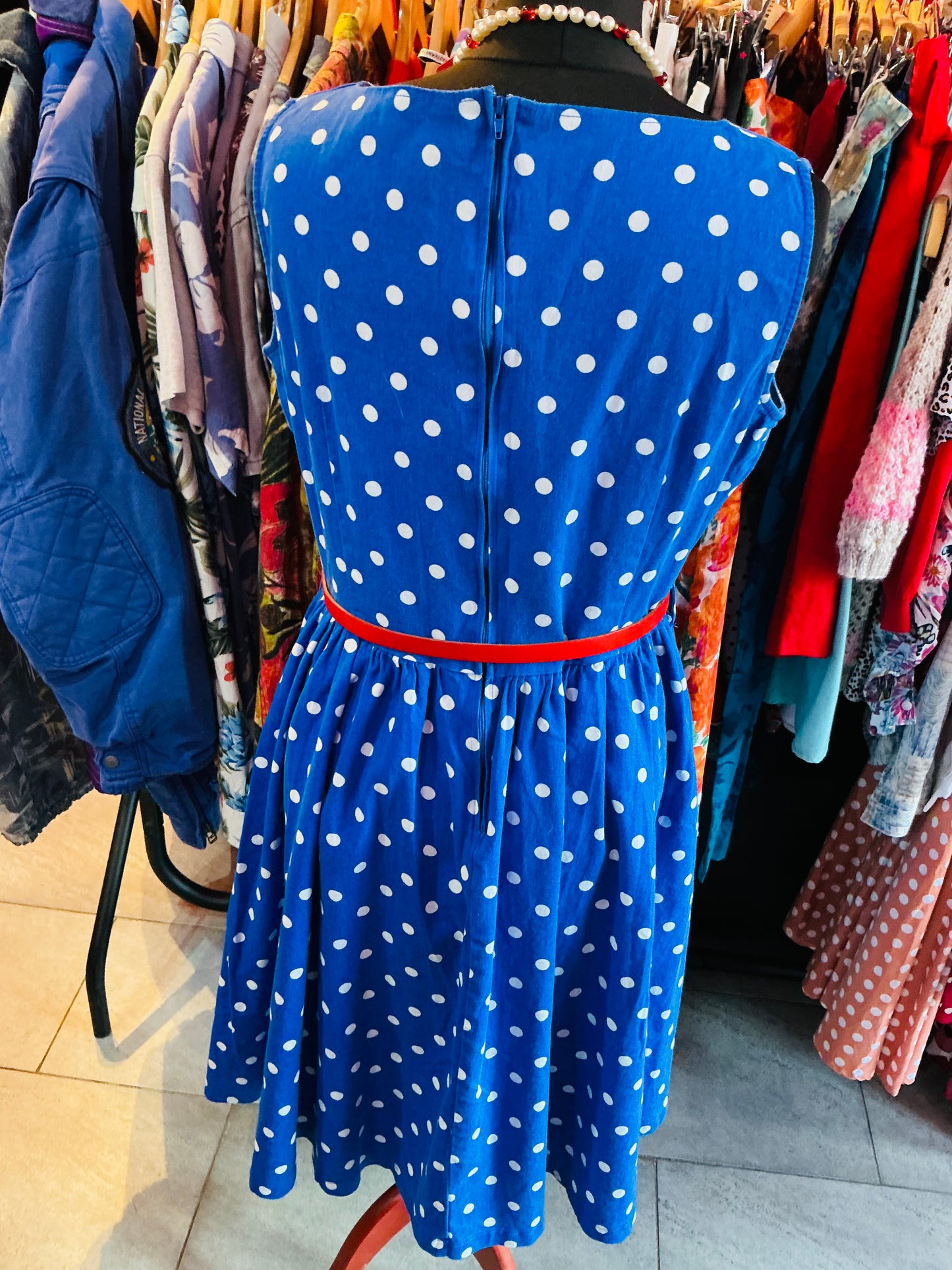 1950s Style Blue Polka Dot Lindy Bop Swing Dress