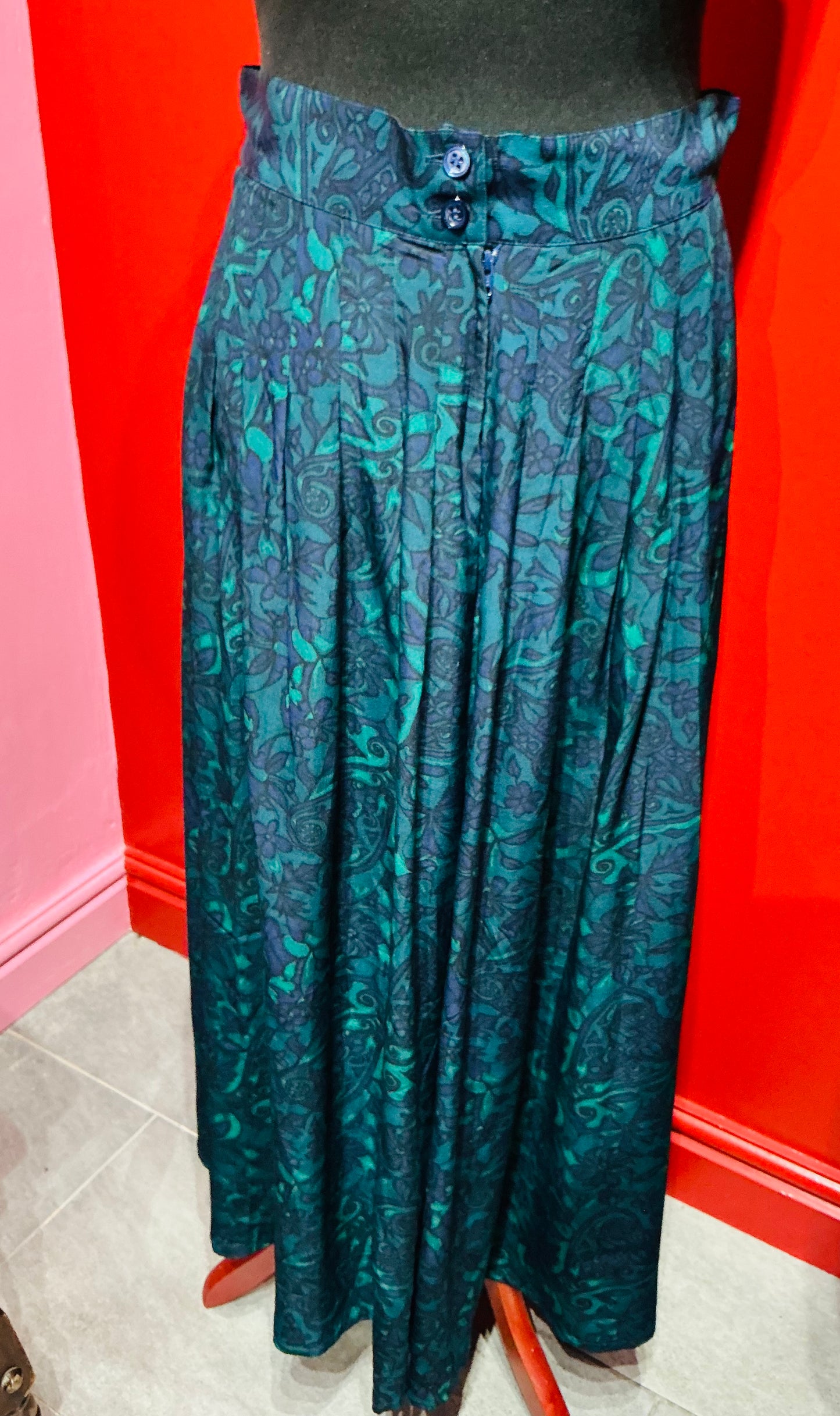 1970s Monsoon Silk Turquoise Paisley Blouse and Skirt Set