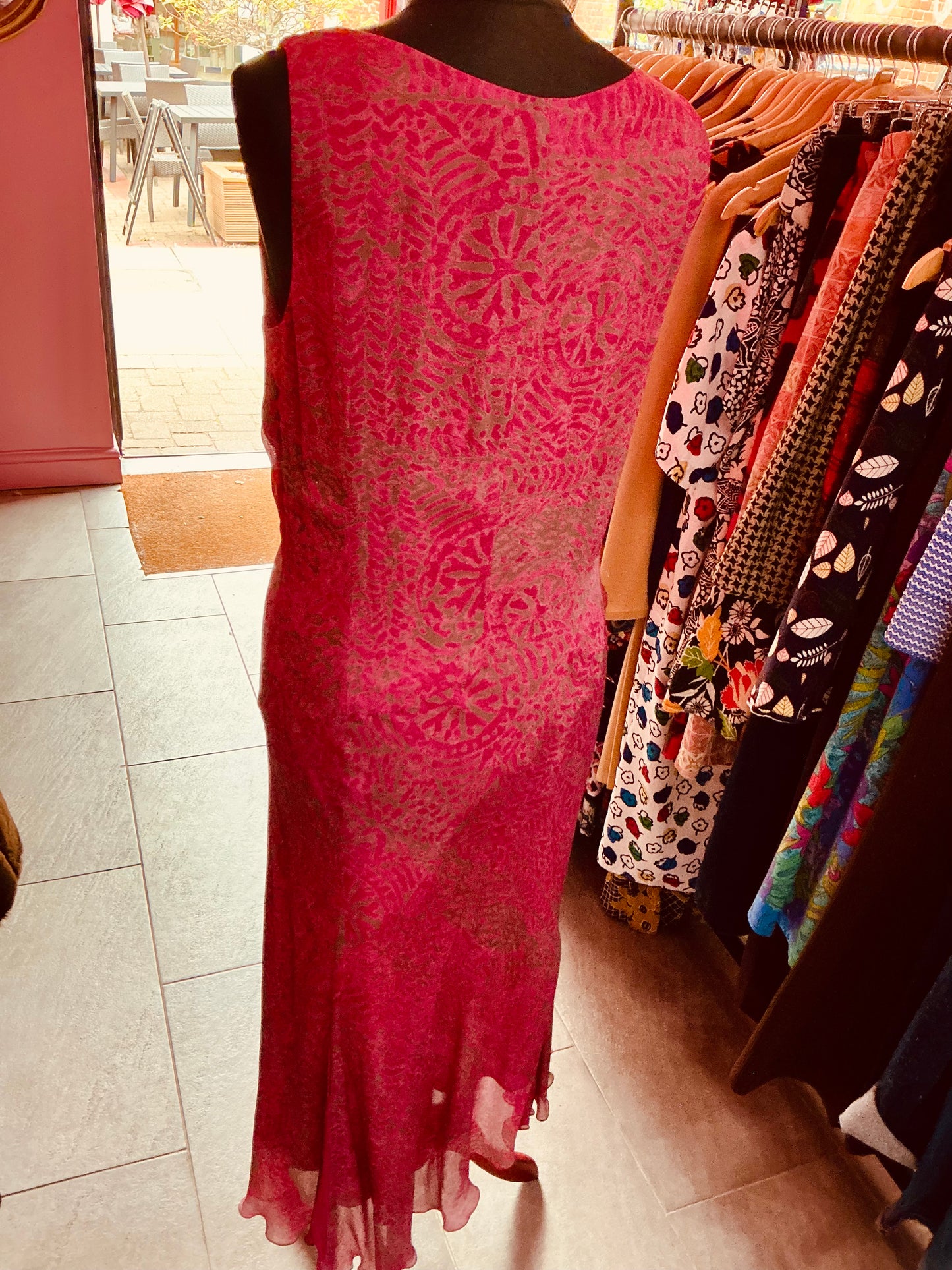1990s Vintage Claudia Sträter Magenta Pink Maxi Cocktail Dress