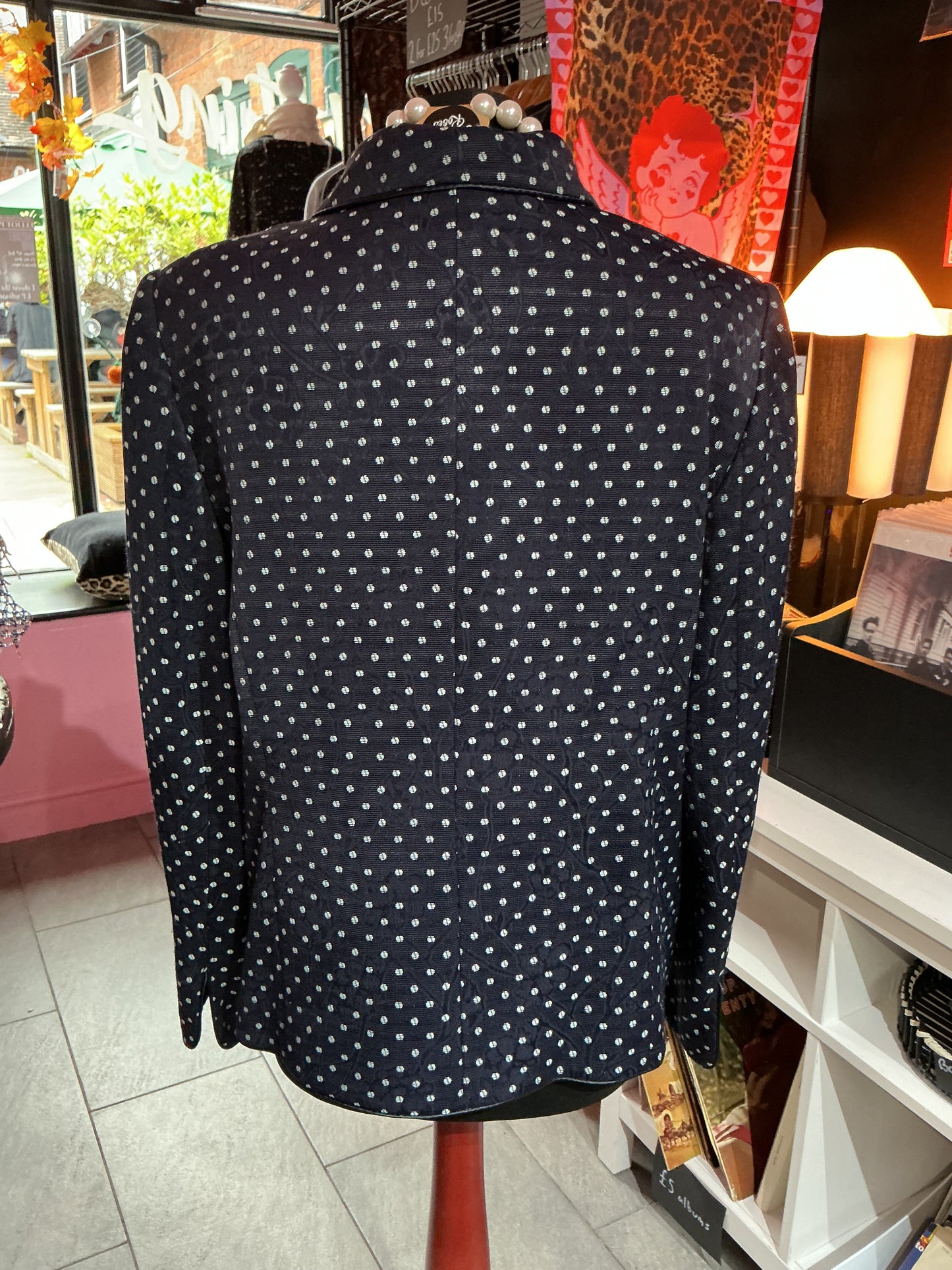 1980s Vintage Windsmoor Navy Polka Dot Blazer