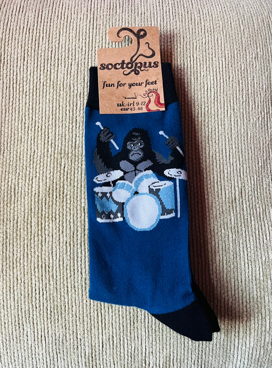 Socktopus Drumming Gorilla Socks- Blue