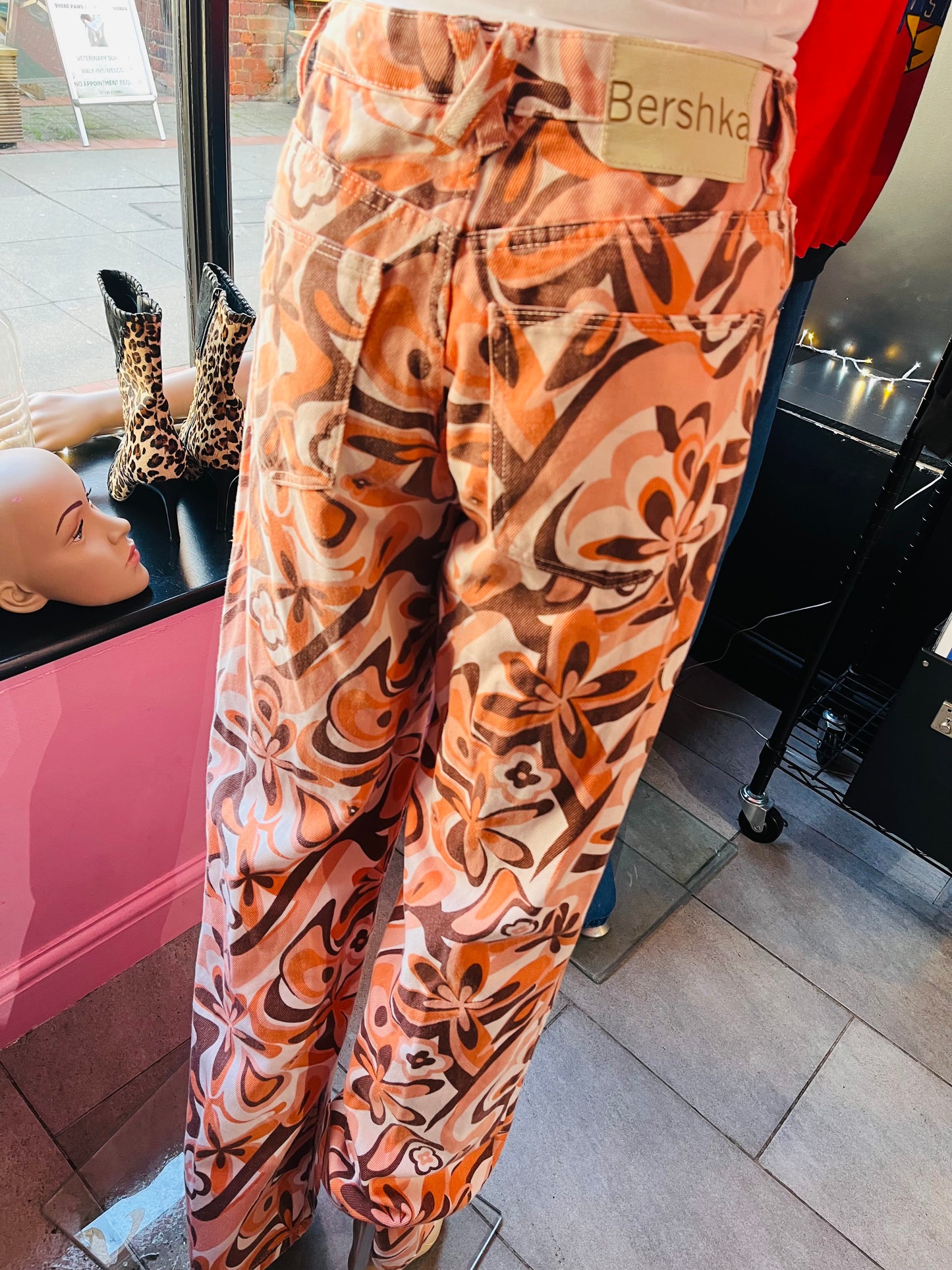 1960s Orange Retro Floral Jeans