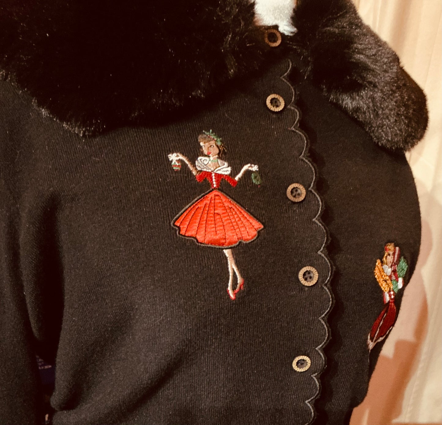 Banned Retro Black Fur Lined Collar Christmas Pinups Cardigan