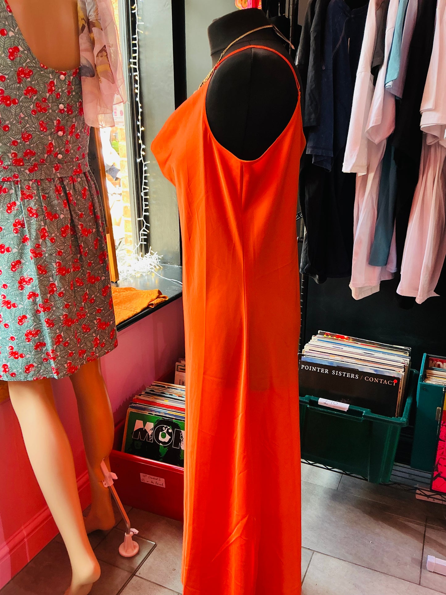 Allsaints Orange Satin Slip Maxi Dress
