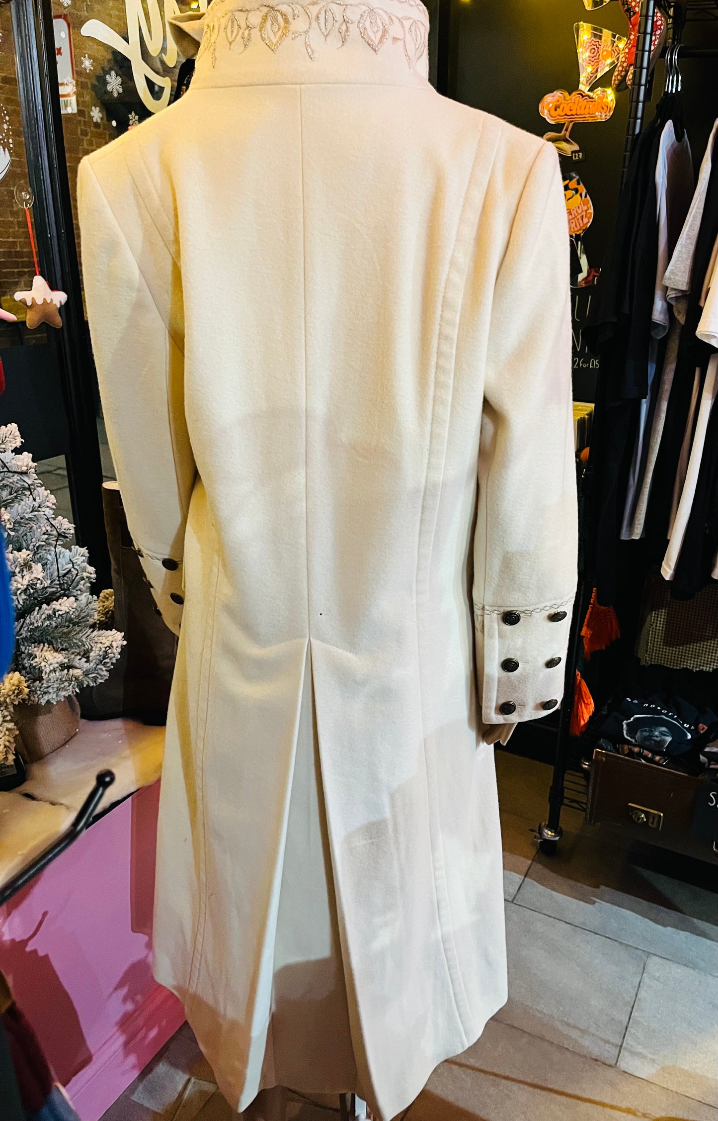 1950s Vintage Italian Vintage Cream Embroidered Peacoat