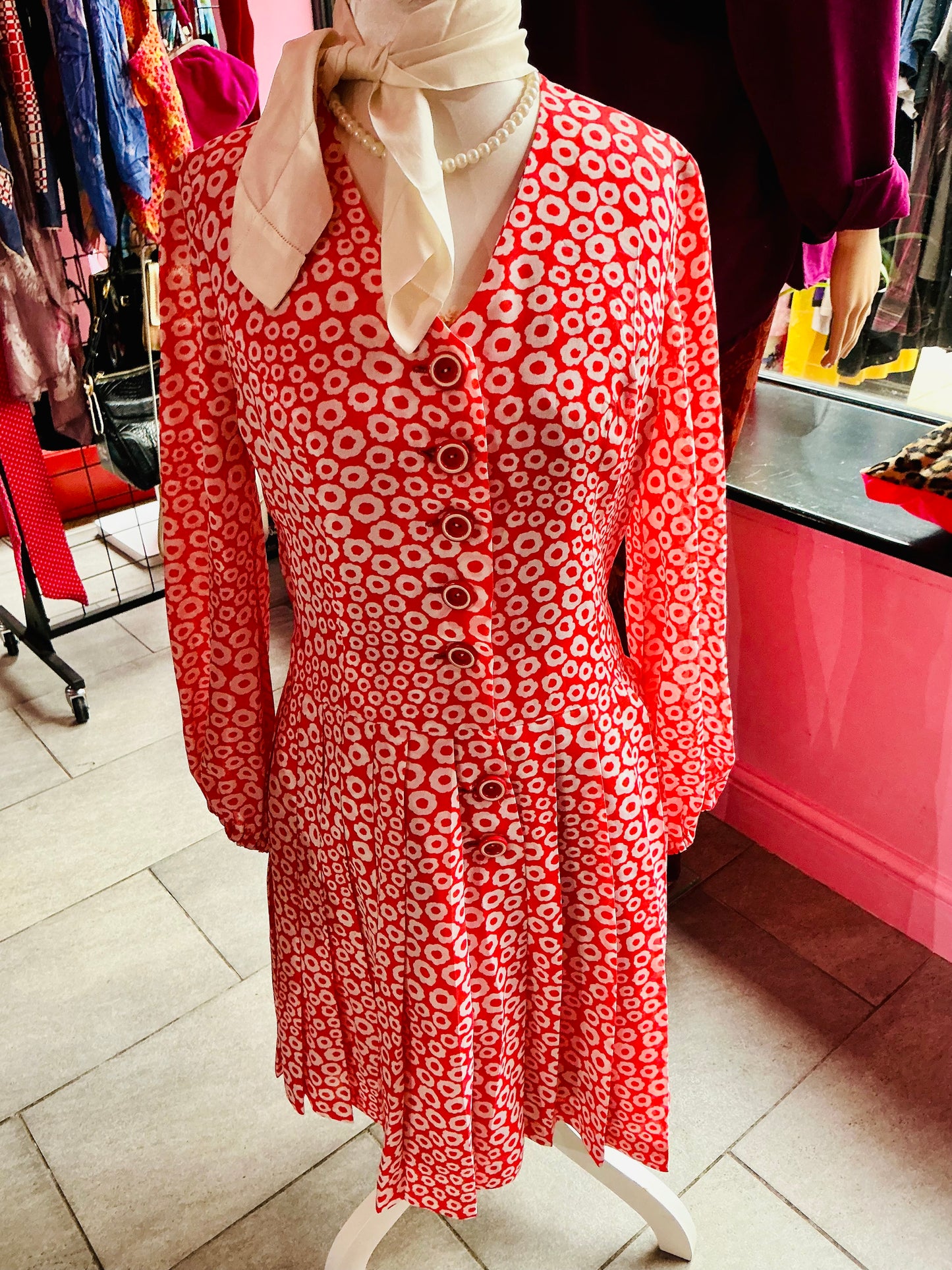 Original 1960s Jane de Liege Orange Daisy Floral Midi Dress