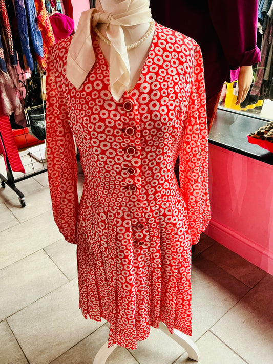 Original 1960s Jane de Liege Orange Daisy Floral Midi Dress