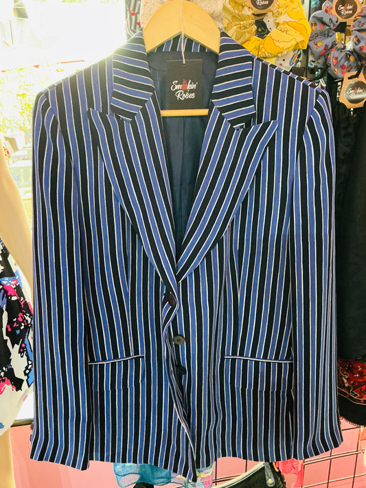 Blue and Black Pinstriped Elenco Blazer Jacket