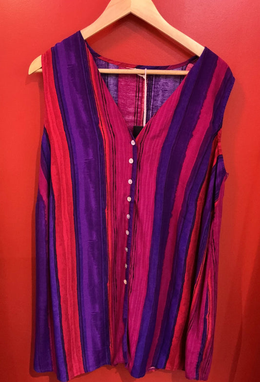 90s Vintage Purple and Red Sleeveless Shirt
