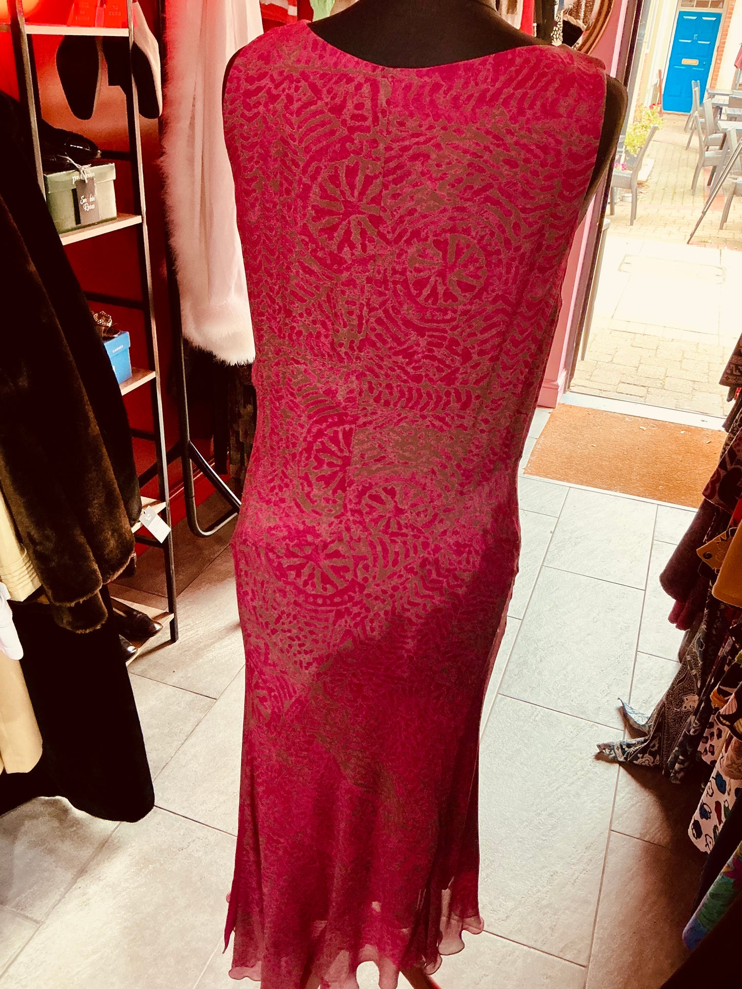 1990s Vintage Claudia Sträter Magenta Pink Maxi Cocktail Dress