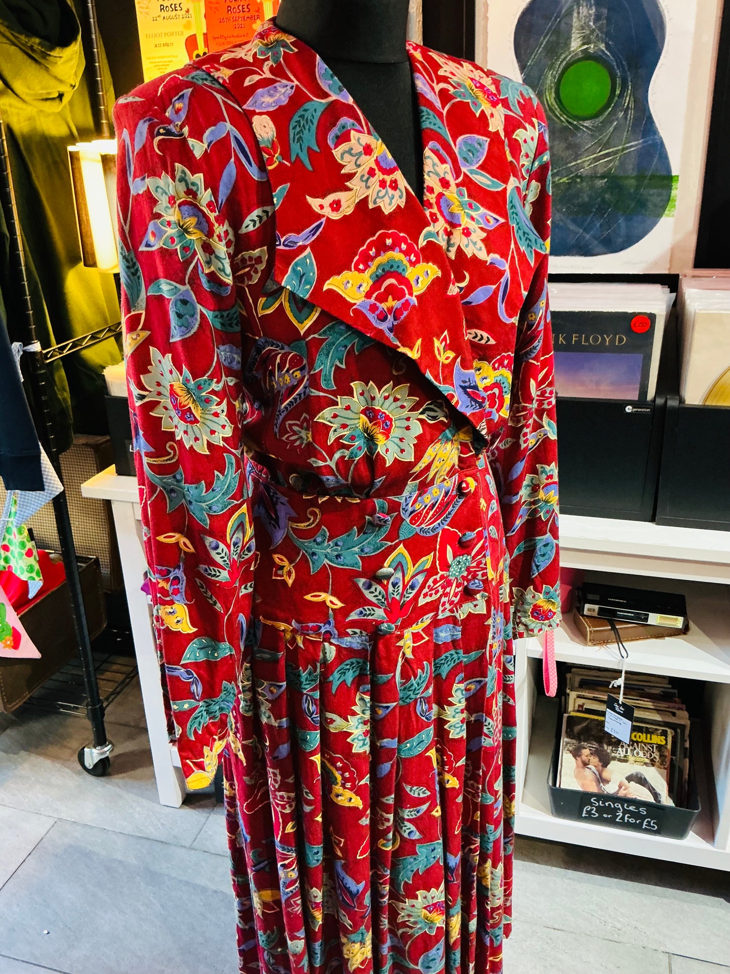 1970s Style Vintage George Burgundy Paisley Long Sleeve Dress