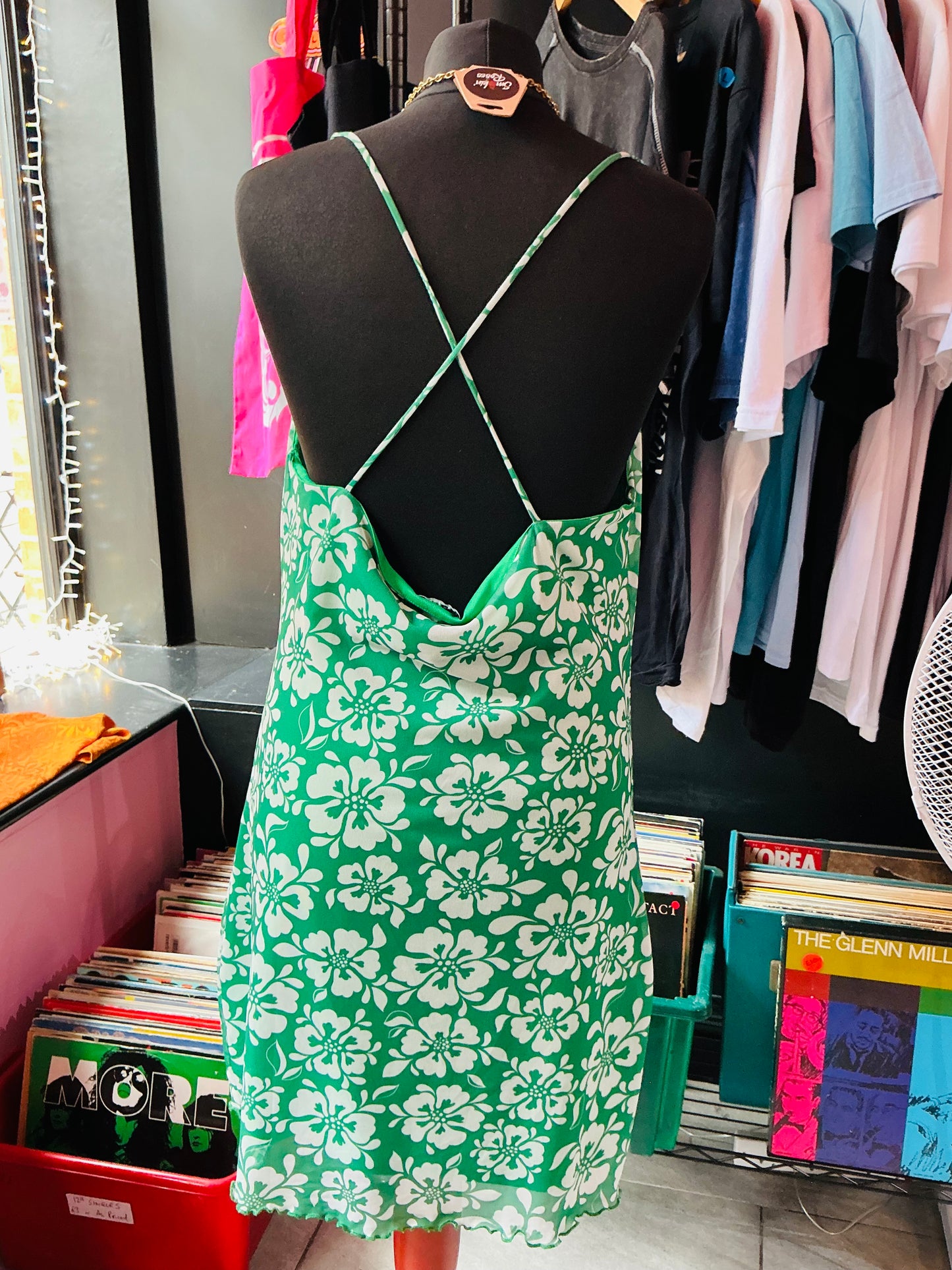 Green Retro Floral Mini Dress