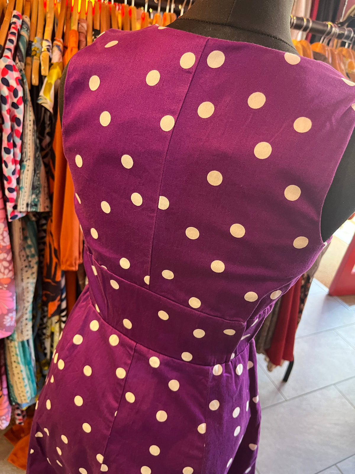 1950s Style Purple and White Polka Dot Dolly and Dotty Swing Dress