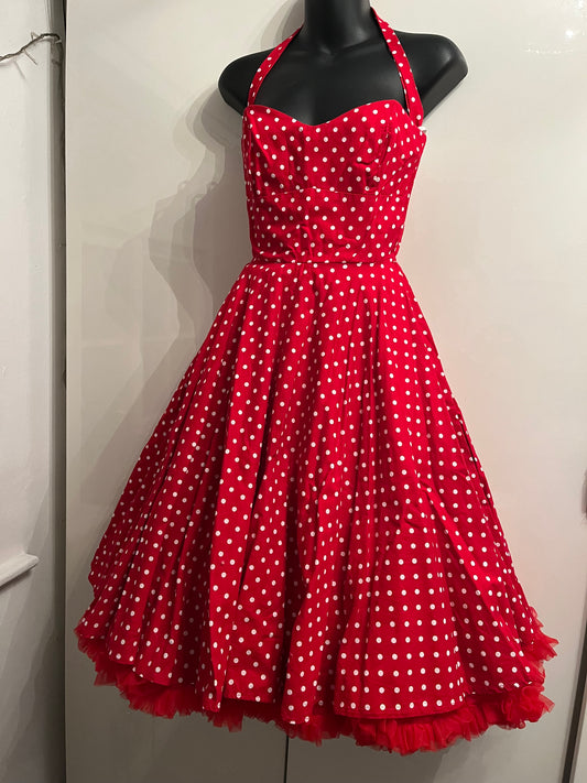 Red and White Polka Dot 1950s Swing Dress- Tara Starlet- Size 8/10