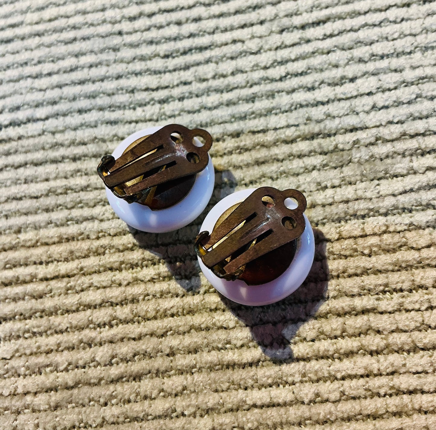 1960s Vintage Round White Enamel Clip on Earrings