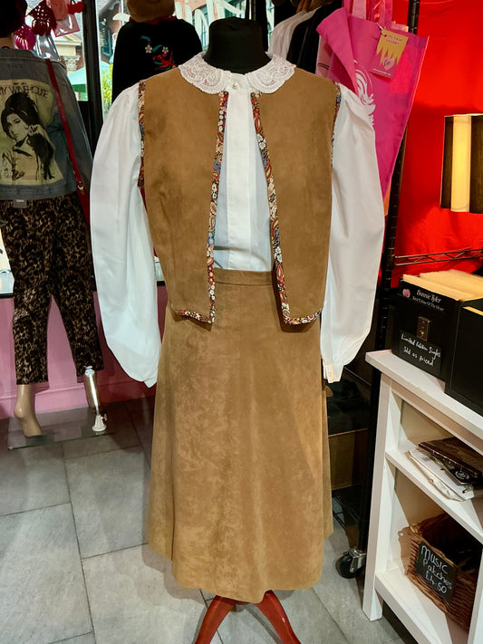 1070s Susan Barry Tan Waistcoat and Skirt Set