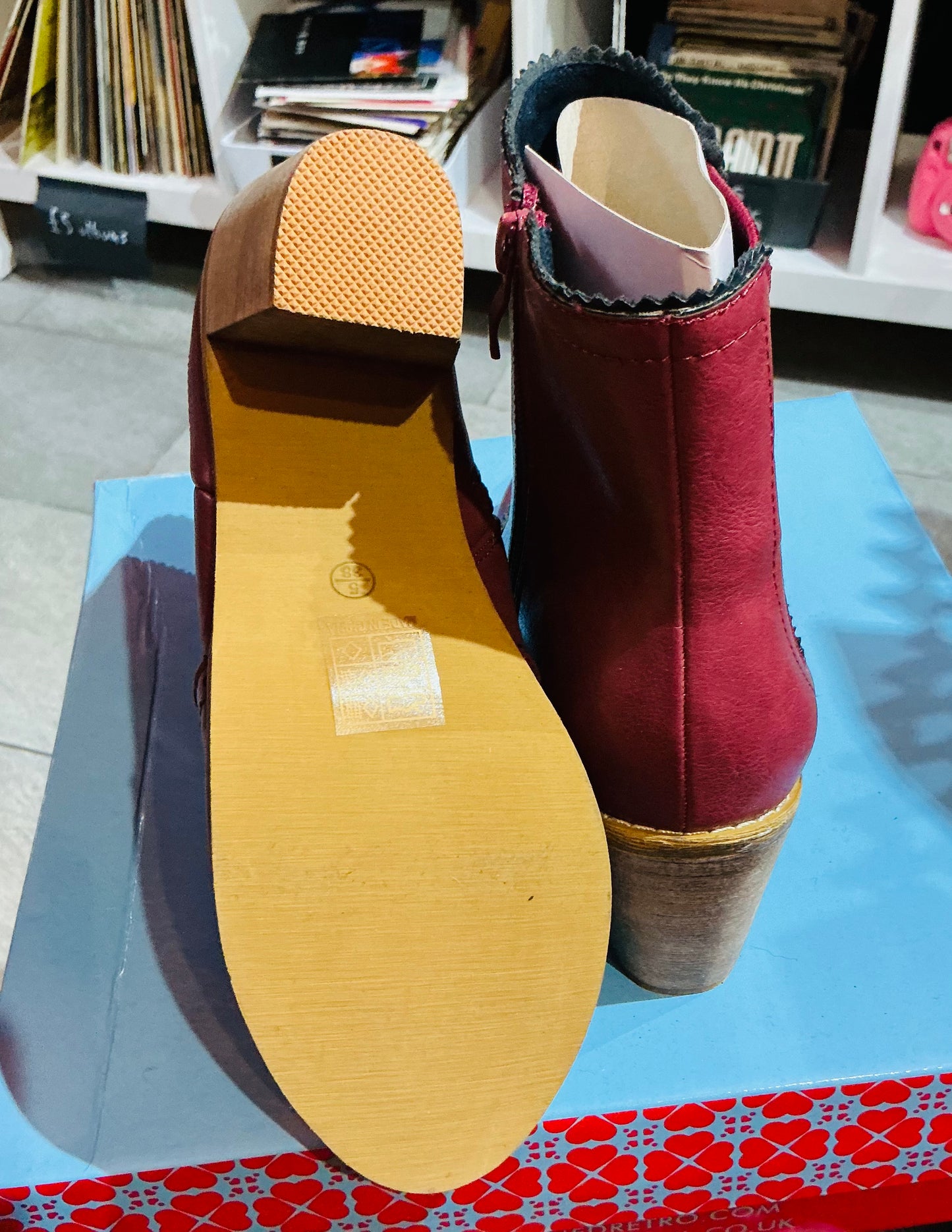 Banned Retro Cherry Red Heeled Chelsea Boots Size 5/38