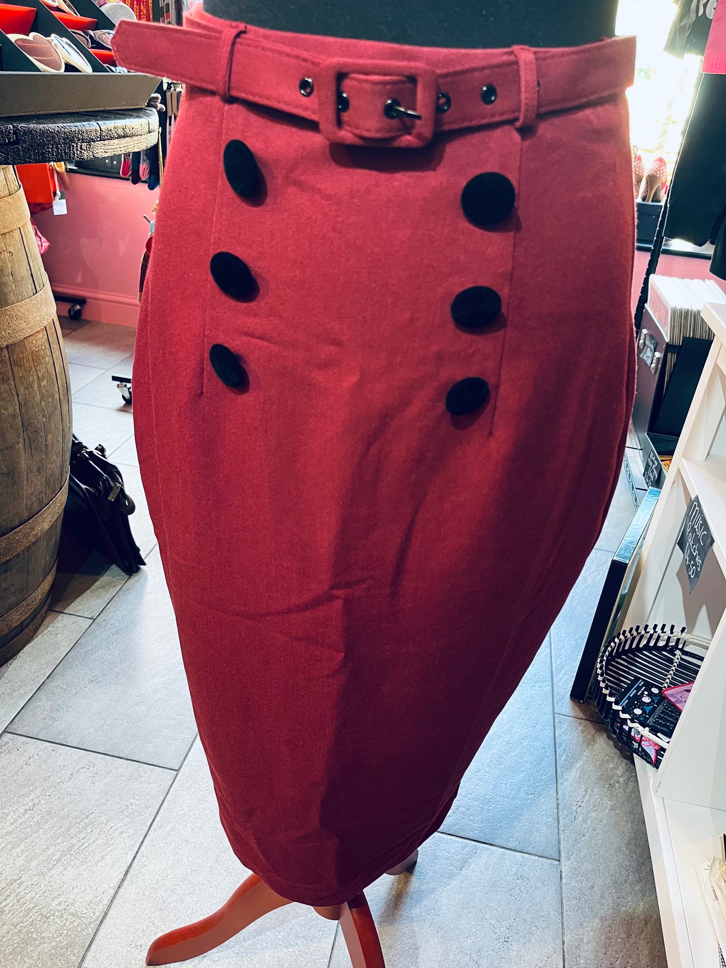 1950s Style Burgundy Collectif Pencil Skirt