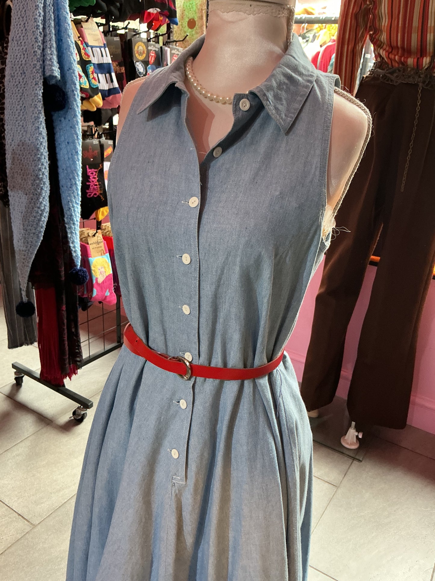 1990s Vintage Cotton Blue Fit & Flare Dress