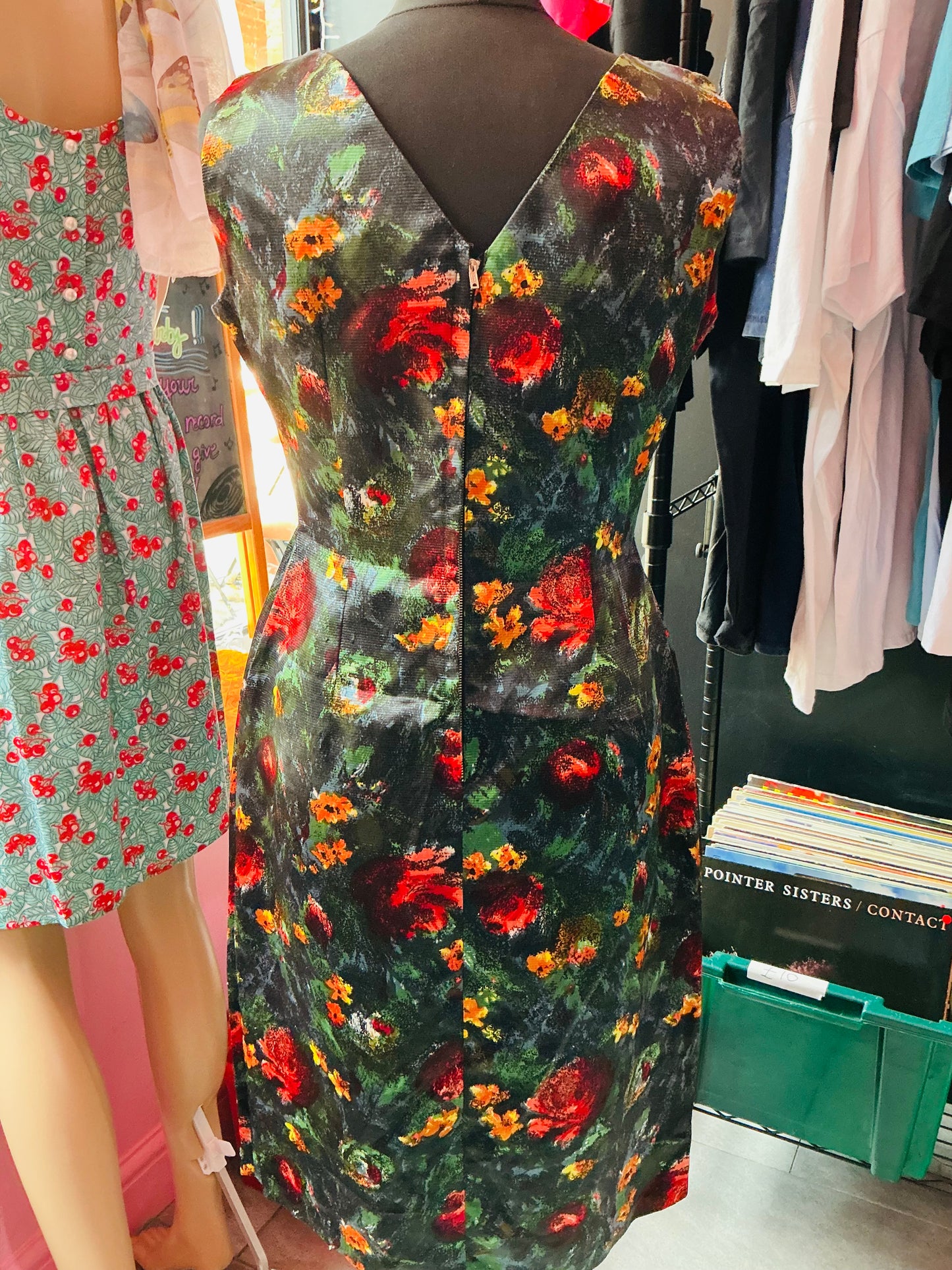 1960s Vintage Tricel Satin Floral Pencil Dress