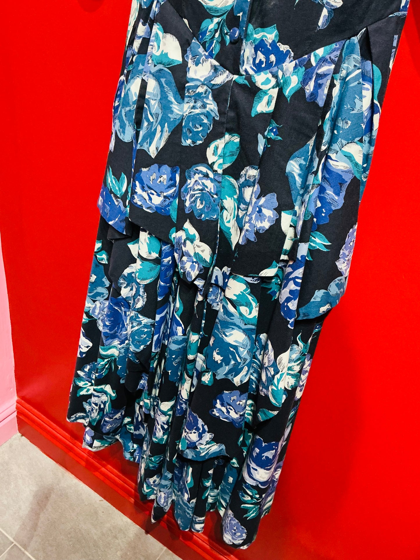 1980s Vintage Laura Ashley Blue Floral Rose Tea Dress