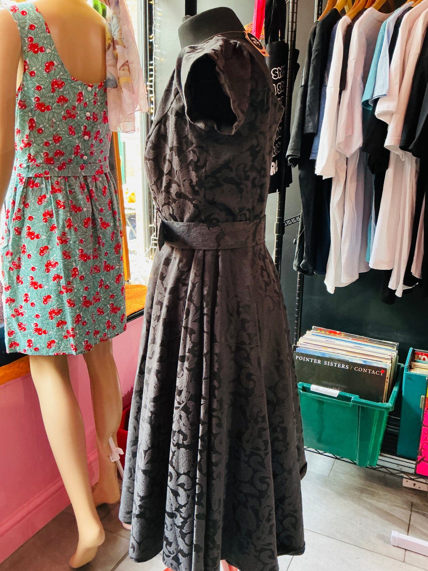 British Retro Black Paisley Floral Print Dress