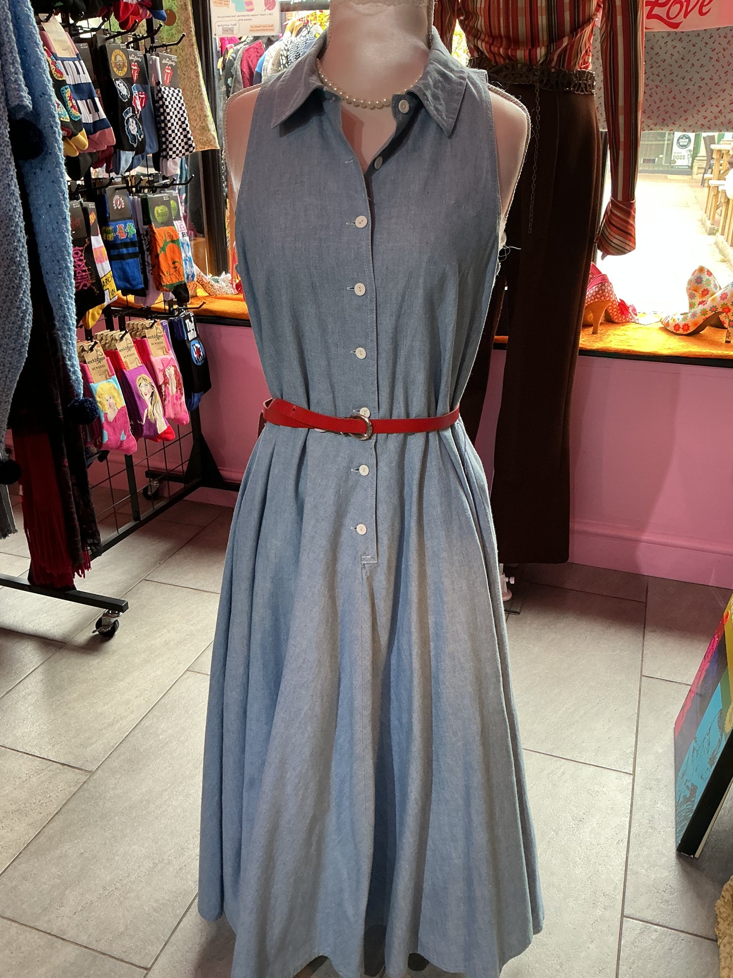 1990s Vintage Cotton Blue Fit & Flare Dress