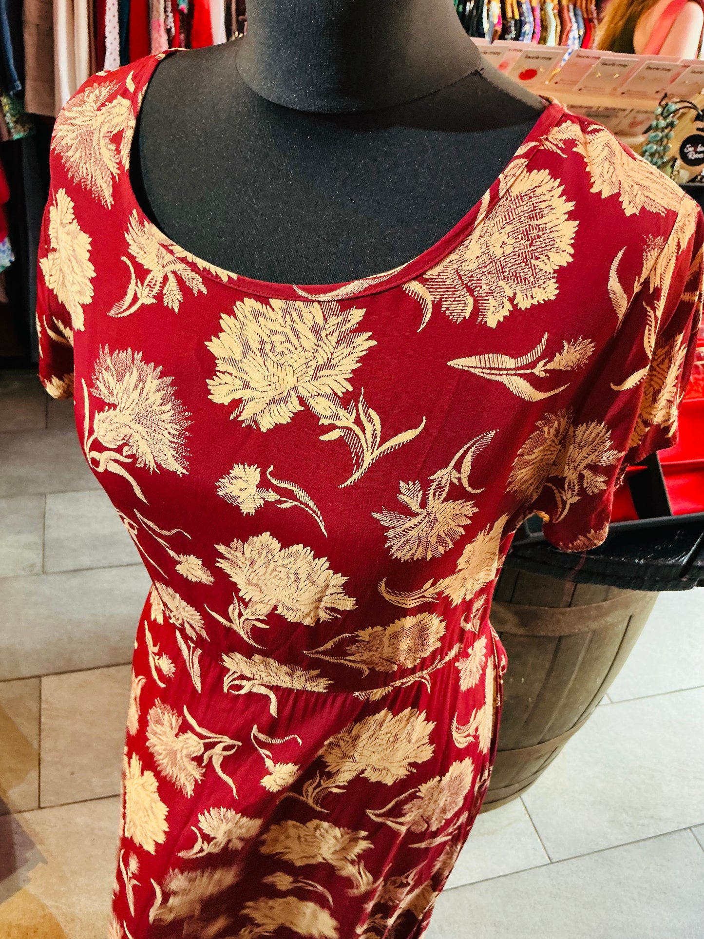 90s Vintage Next Burgundy and Gold Maxi Dress