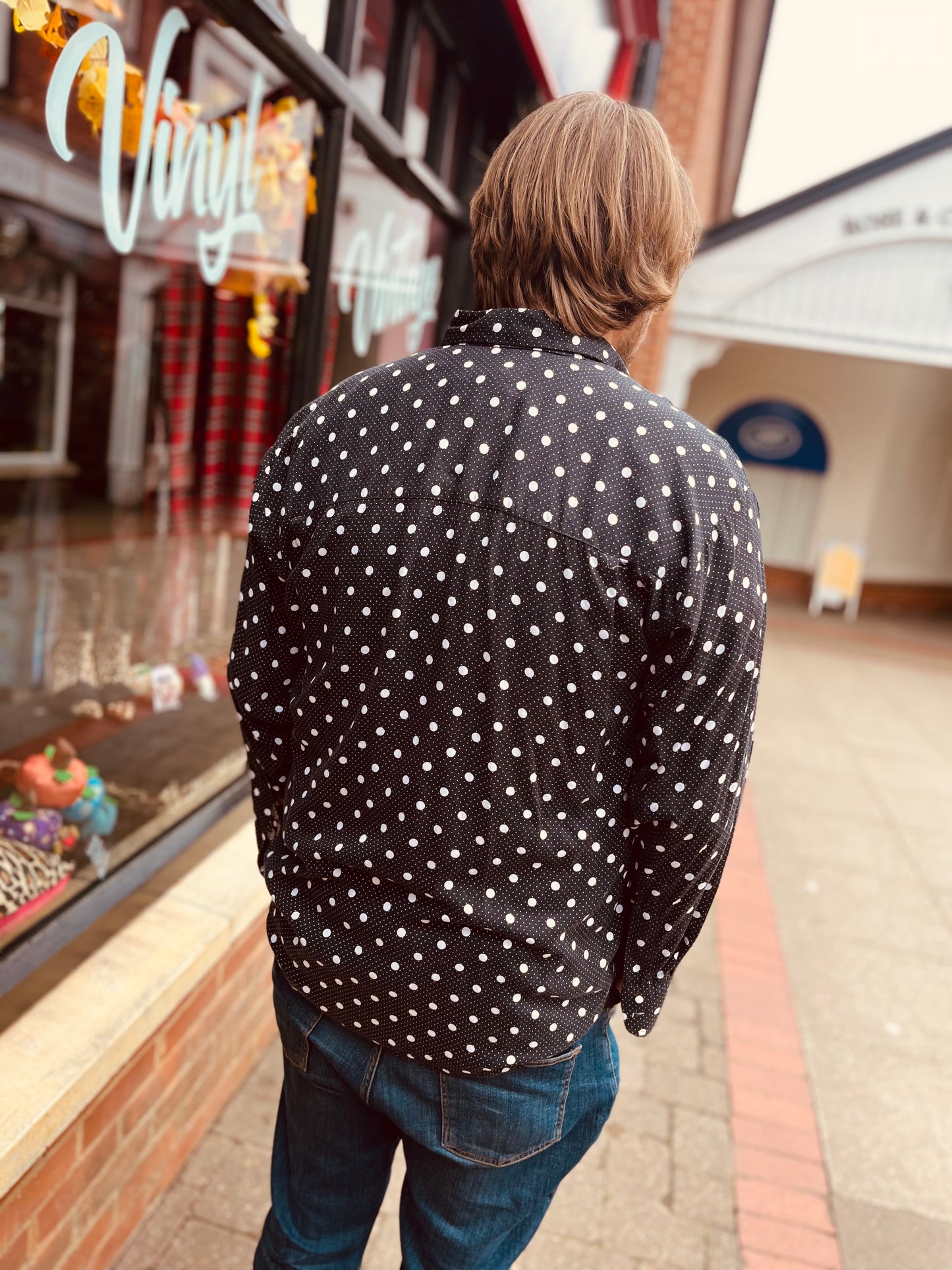 1950s Black & White Polka Dot Rockabilly Oversized Shirt
