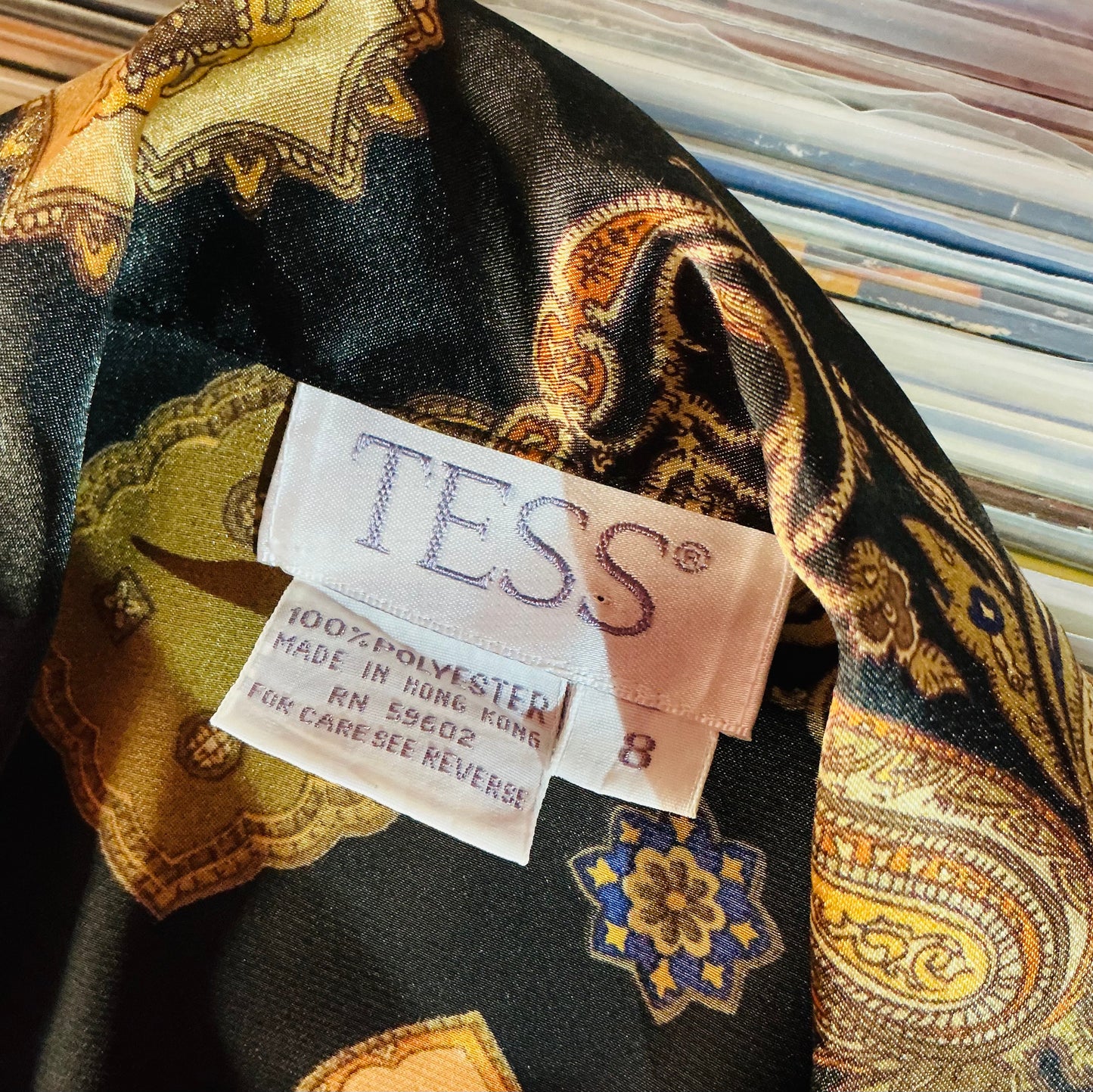 1980s Vintage Black and Gold Satin Patterned Shirt